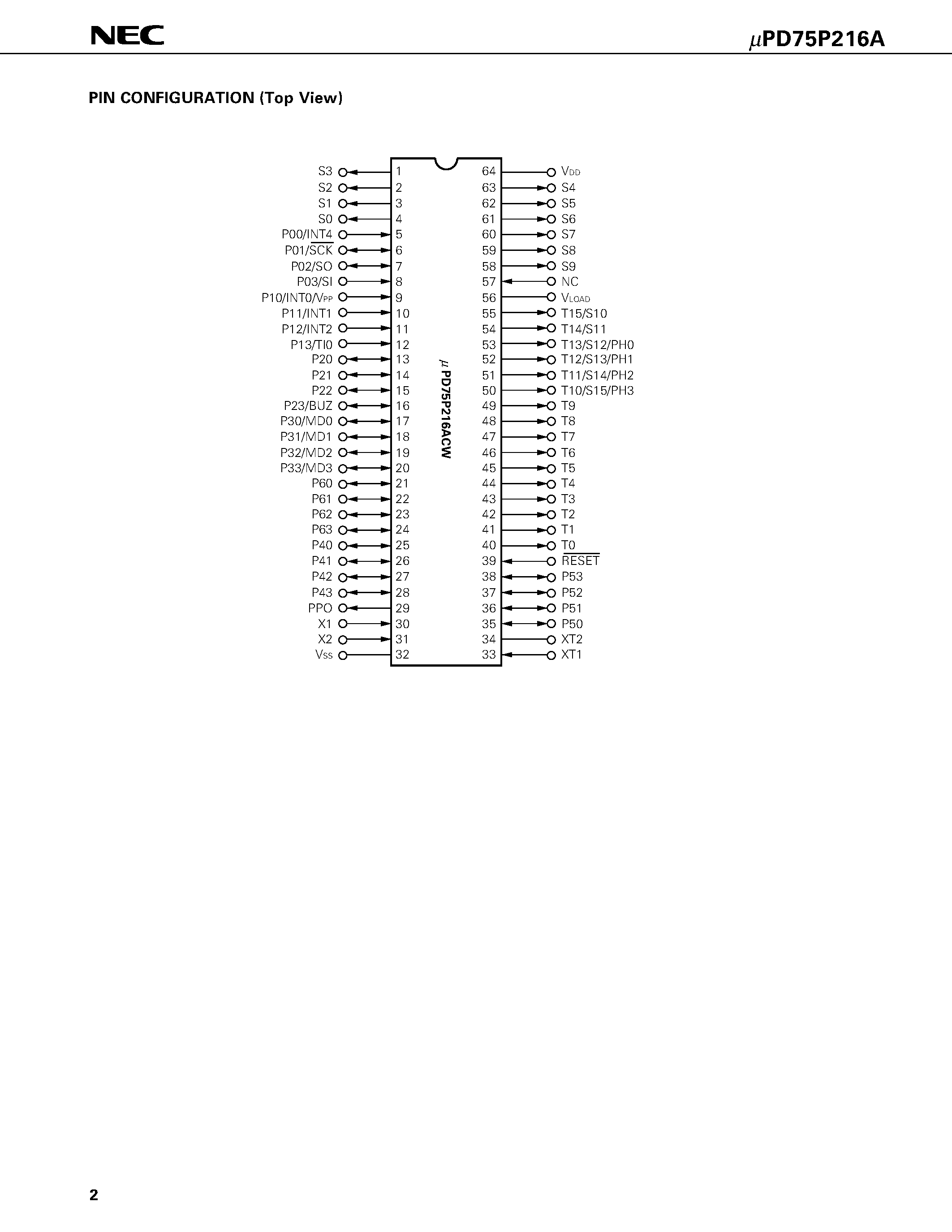 Datasheet UPD75P216ACW - 4-BIT SINGLE-CHIP MICROCOMPUTER page 2