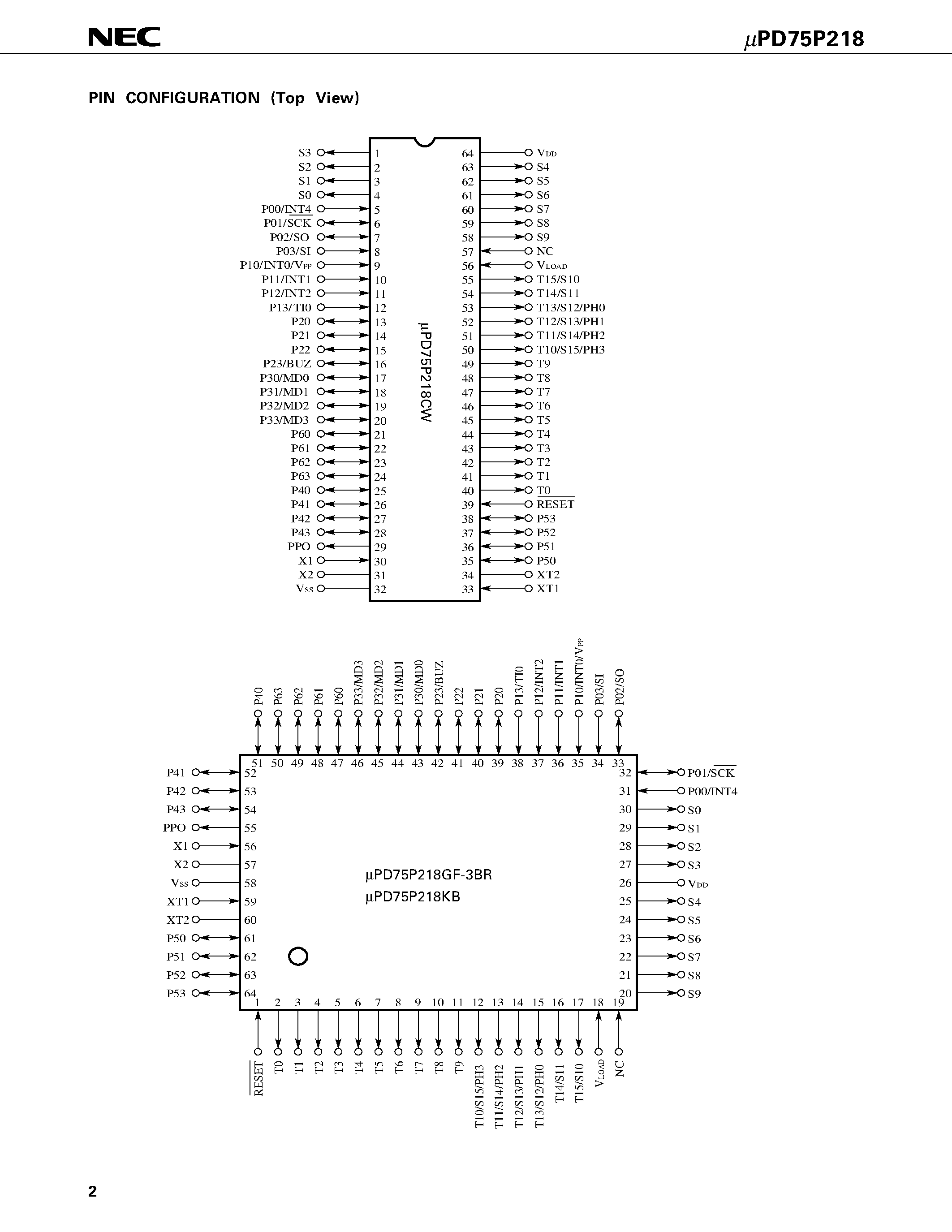 Даташит UPD75P218KB - 4-BIT SINGLE-CHIP MICROCOMPUTER страница 2