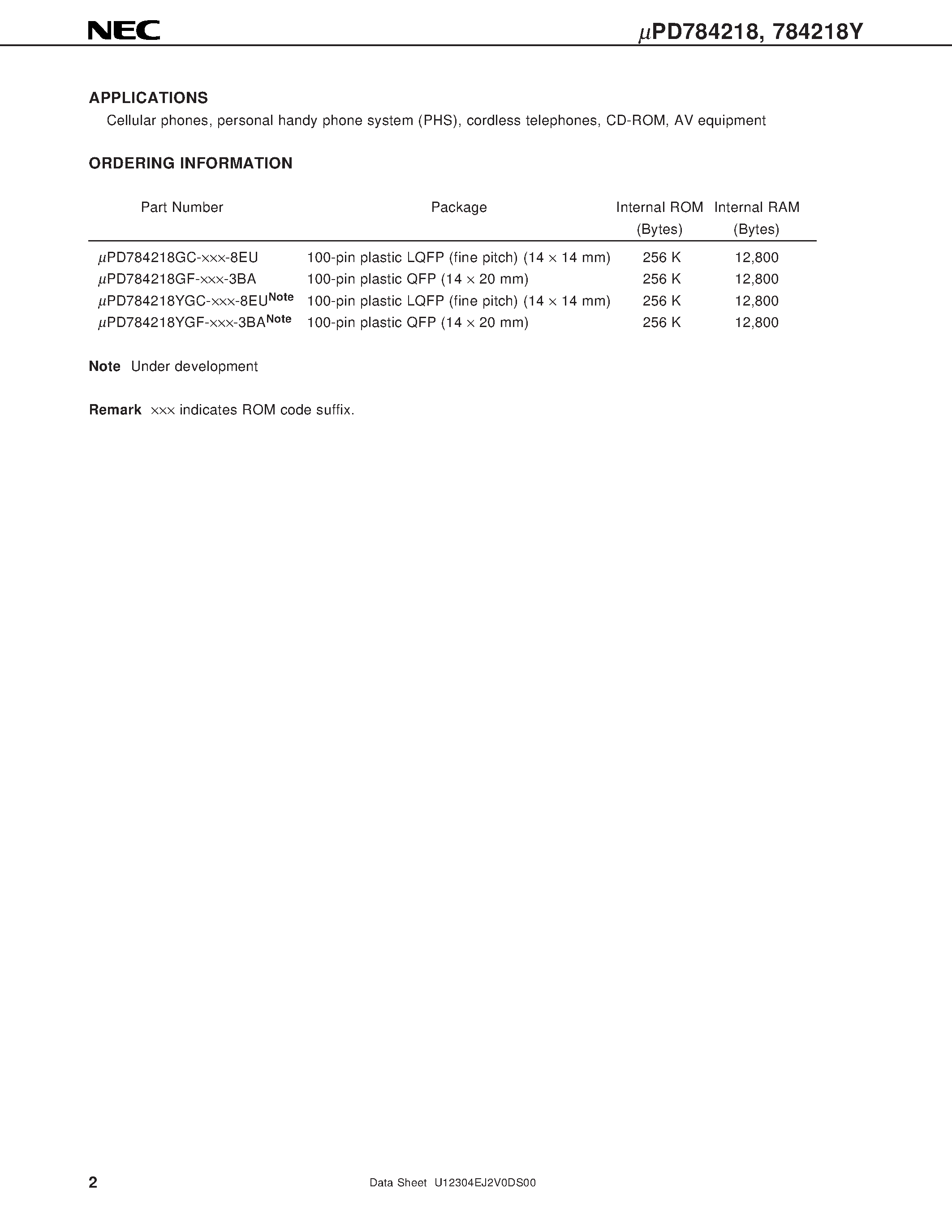 Даташит UPD784218 - 16-/8-BIT SINGLE-CHIP MICROCONTROLLERS страница 2