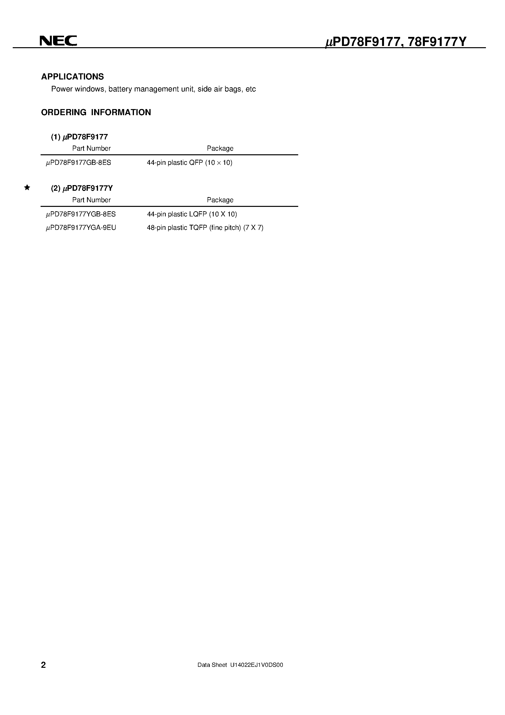 Даташит UPD78F9177 - 8-BIT SINGLE-CHIP MICROCONTROLLER страница 2