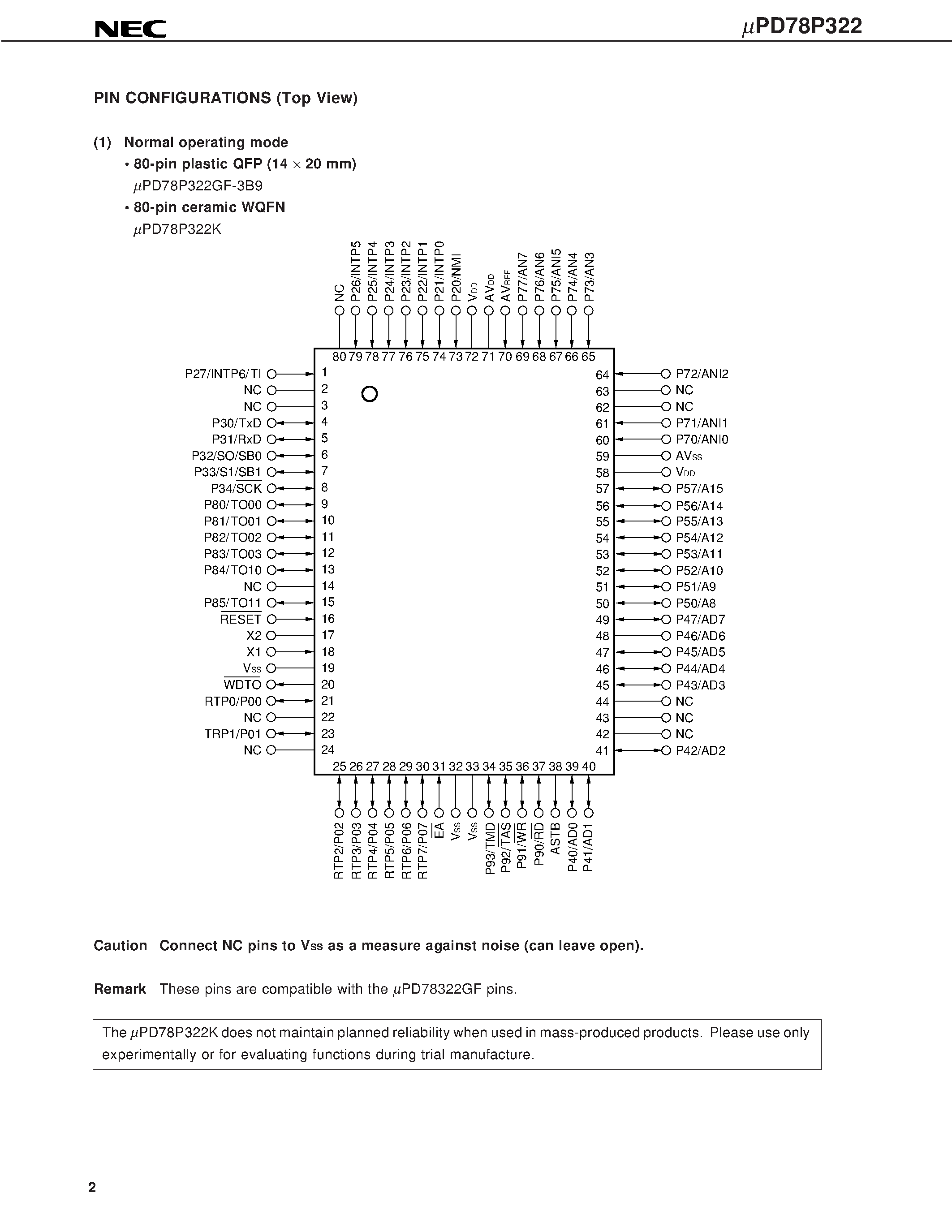 Даташит UPD78P322 - 16/8-BIT SINGLE-CHIP MICROCONTROLLER страница 2