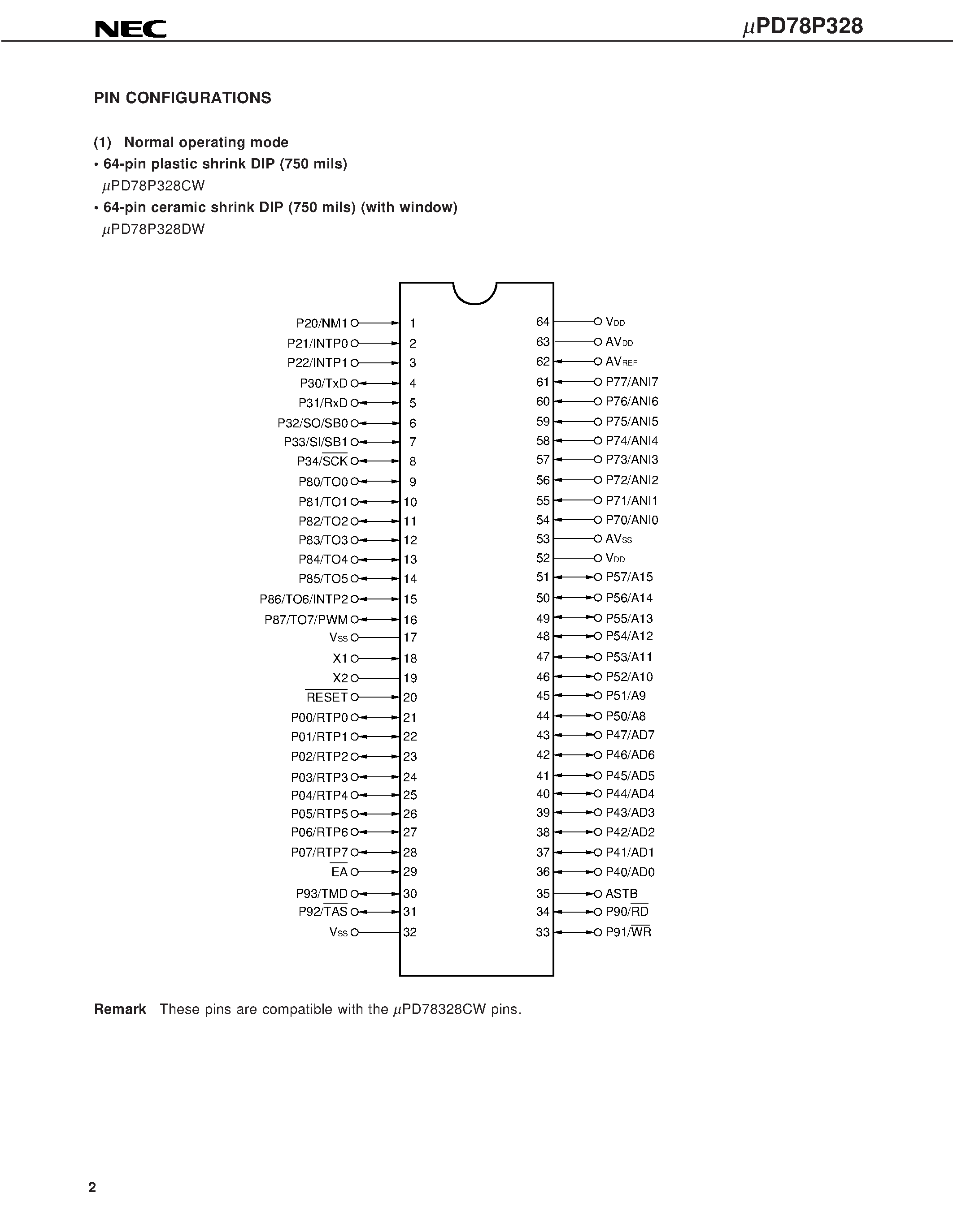 Даташит UPD78P328 - 16/8-BIT SINGLE-CHIP MICROCONTROLLER страница 2