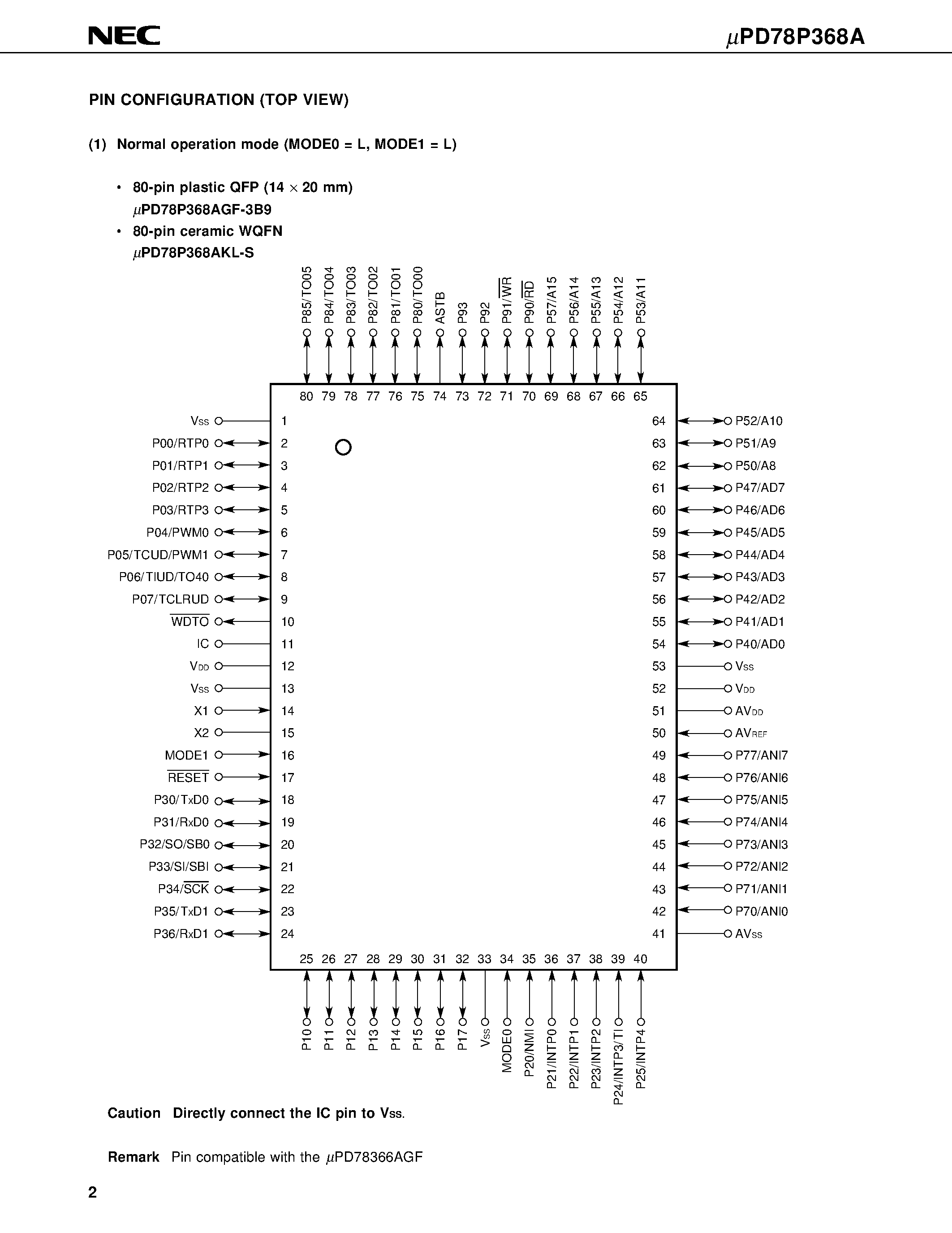 Даташит UPD78P368A - 16/8 BIT SINGLE-CHIP MICROCOMPUTER страница 2