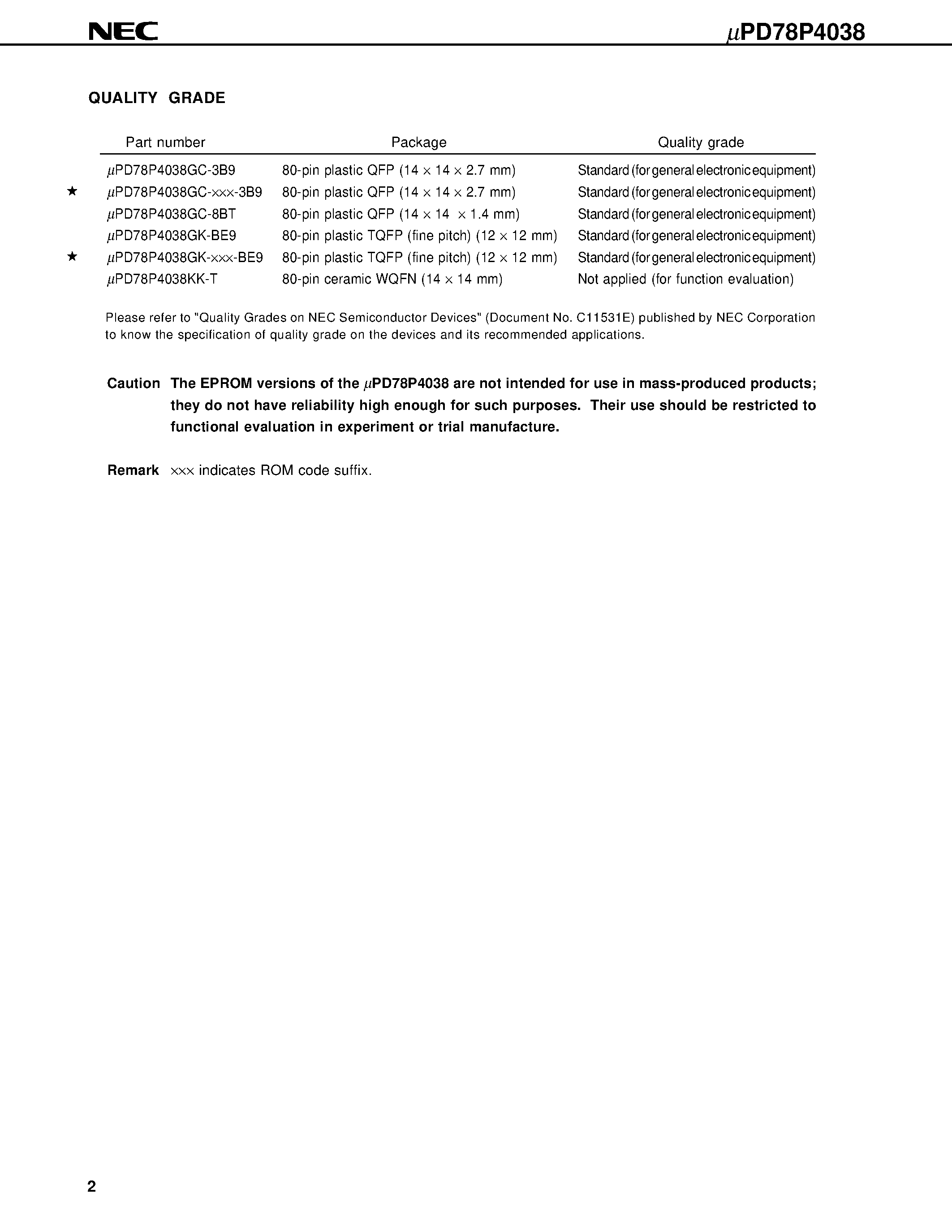 Даташит UPD78P4038 - 16/8-BIT SINGLE-CHIP MICROCONTROLLER страница 2