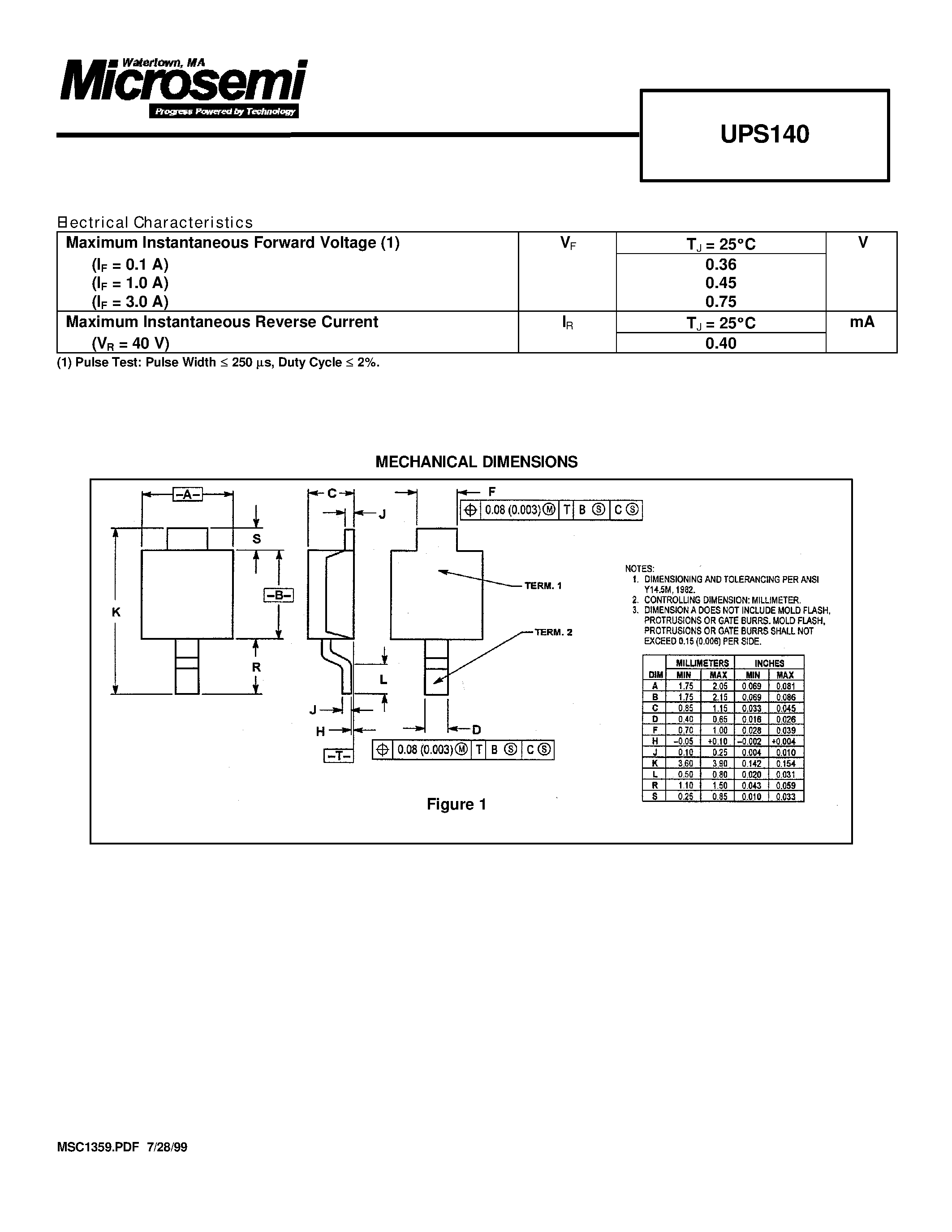 Даташит UPS140 - SCHOTTKY BARRIER RECTIFIER 1.0 AMPERES 40 VOLTS страница 2