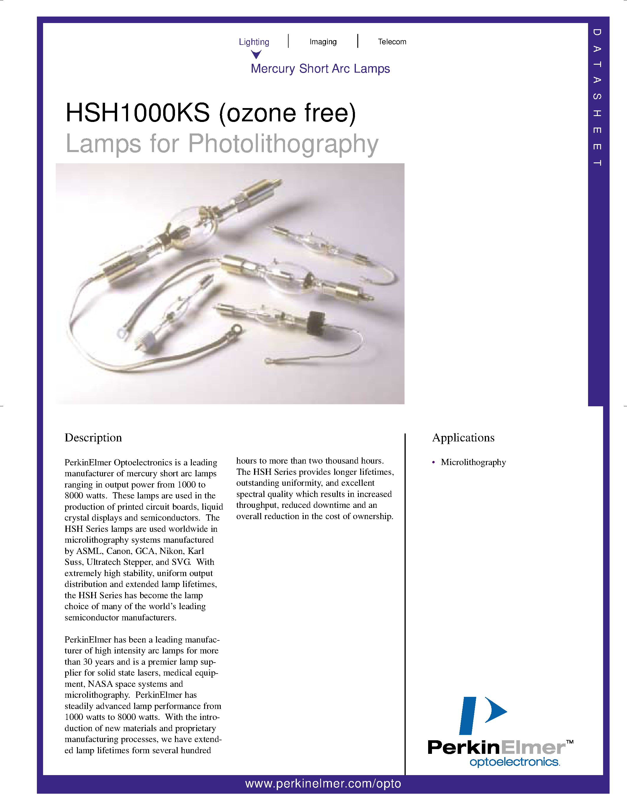 Datasheet USH-1005-D - Lamps for Photolithography page 1