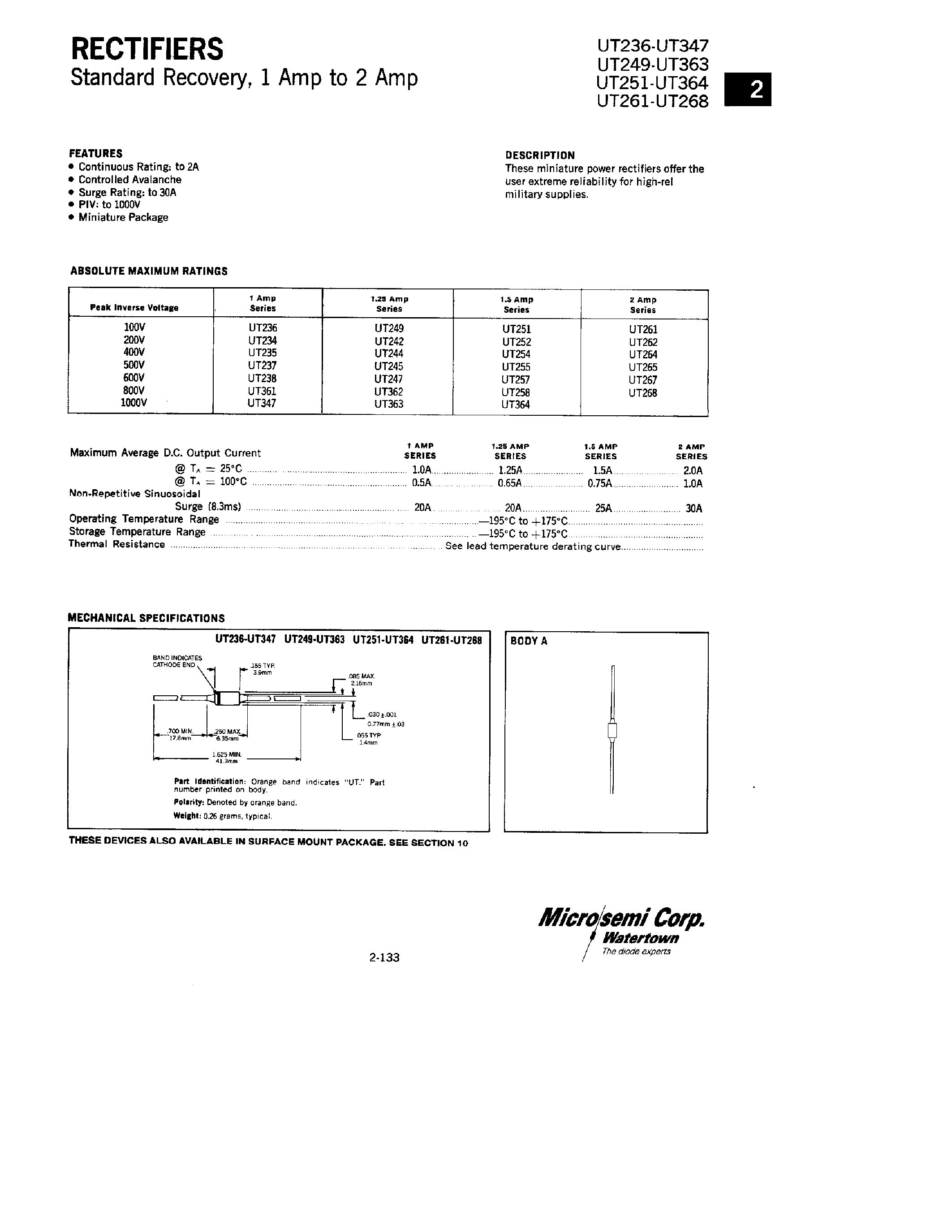 Datasheet UT262 - RECTIFIERS page 1