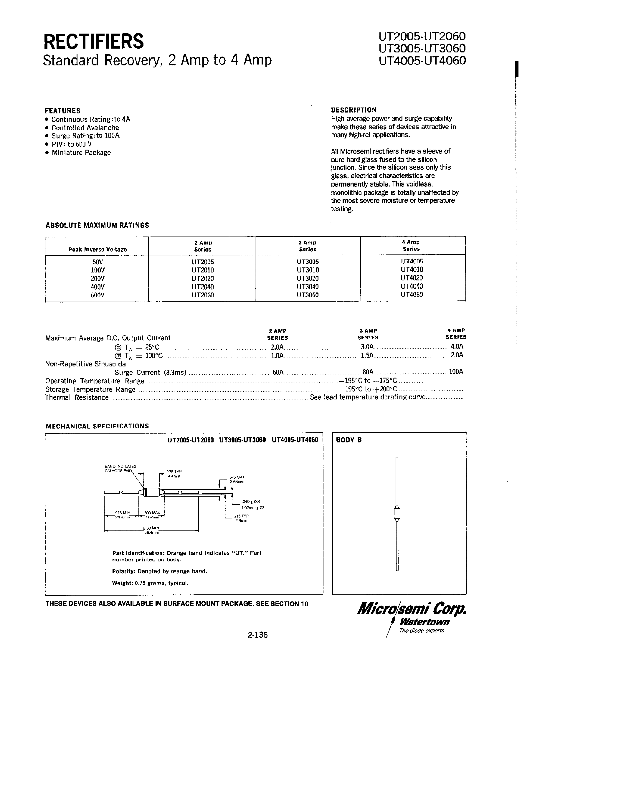 Datasheet UT3005 - RECTIFIERS page 1