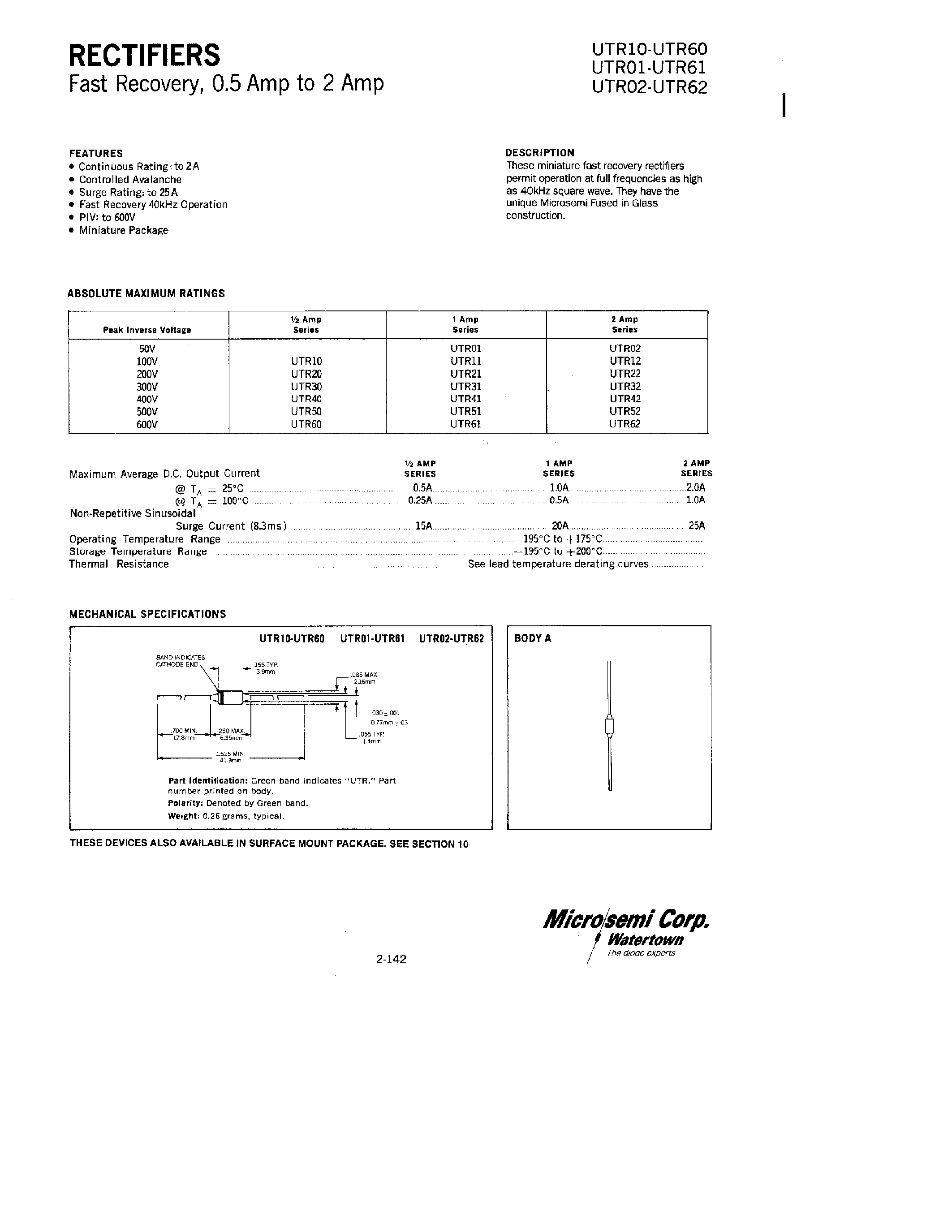 Datasheet UTR01 - RECTIFIERS page 1