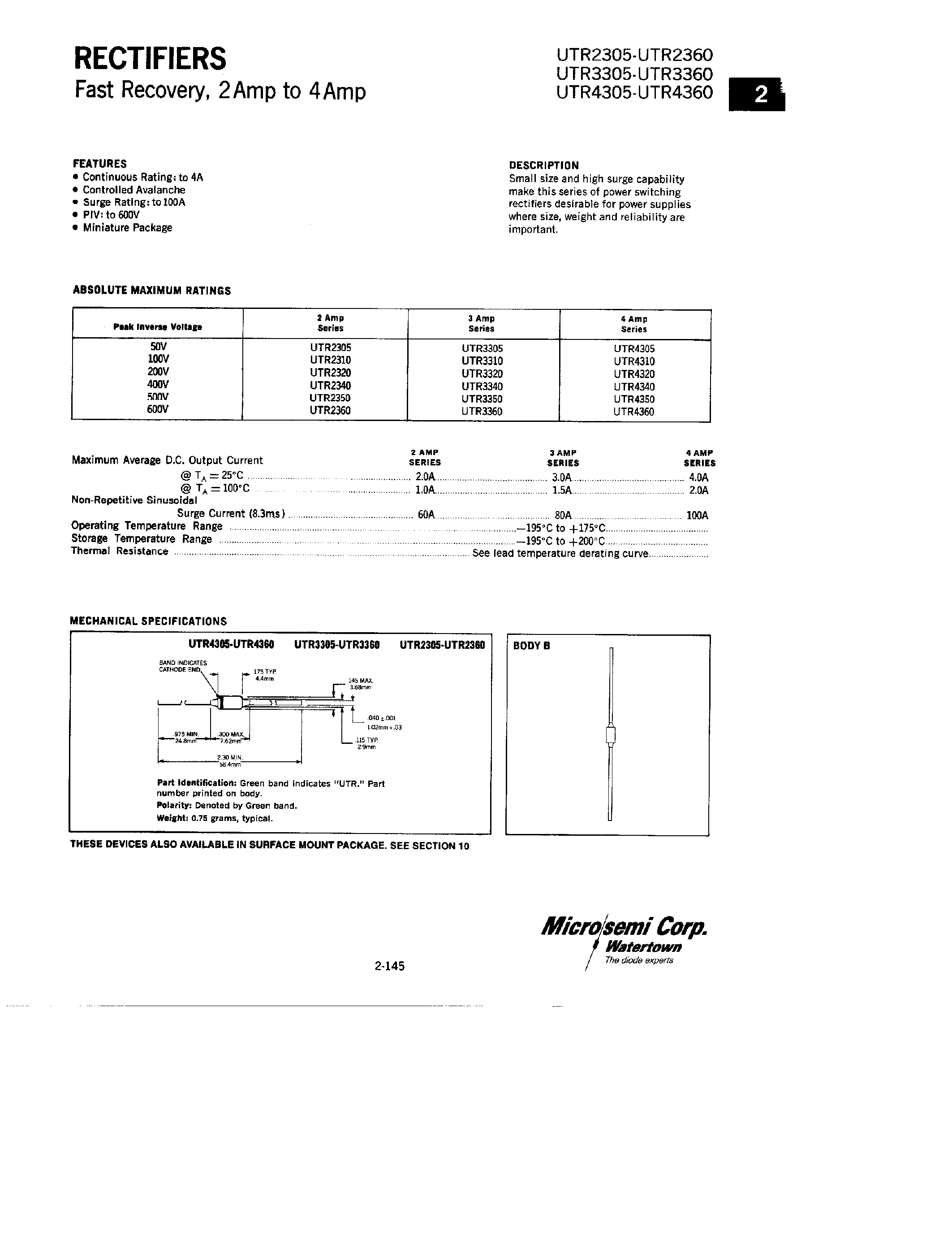 Datasheet UTR2305 - RECTIFIERS page 1