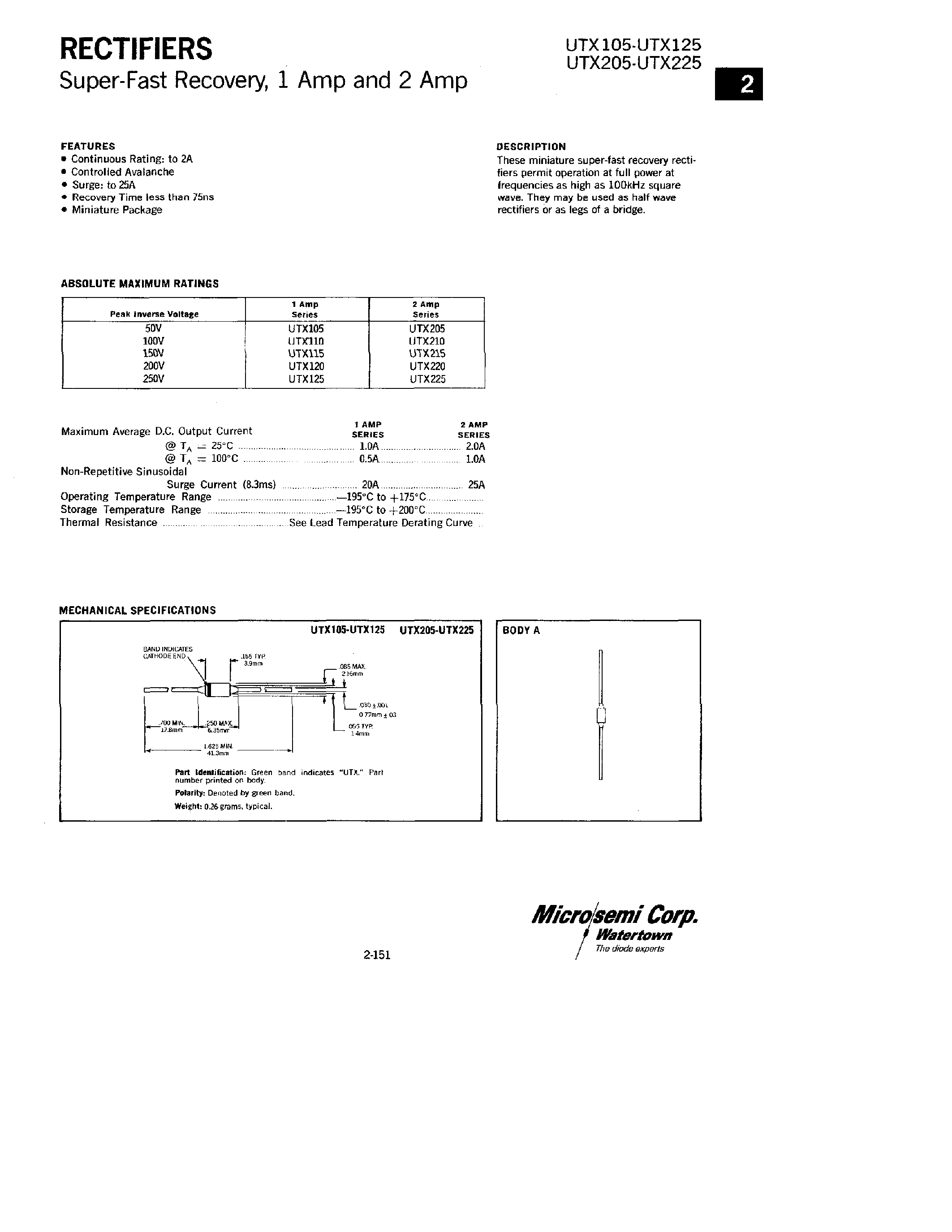 Datasheet UTX105 - RECTIFIERS page 1