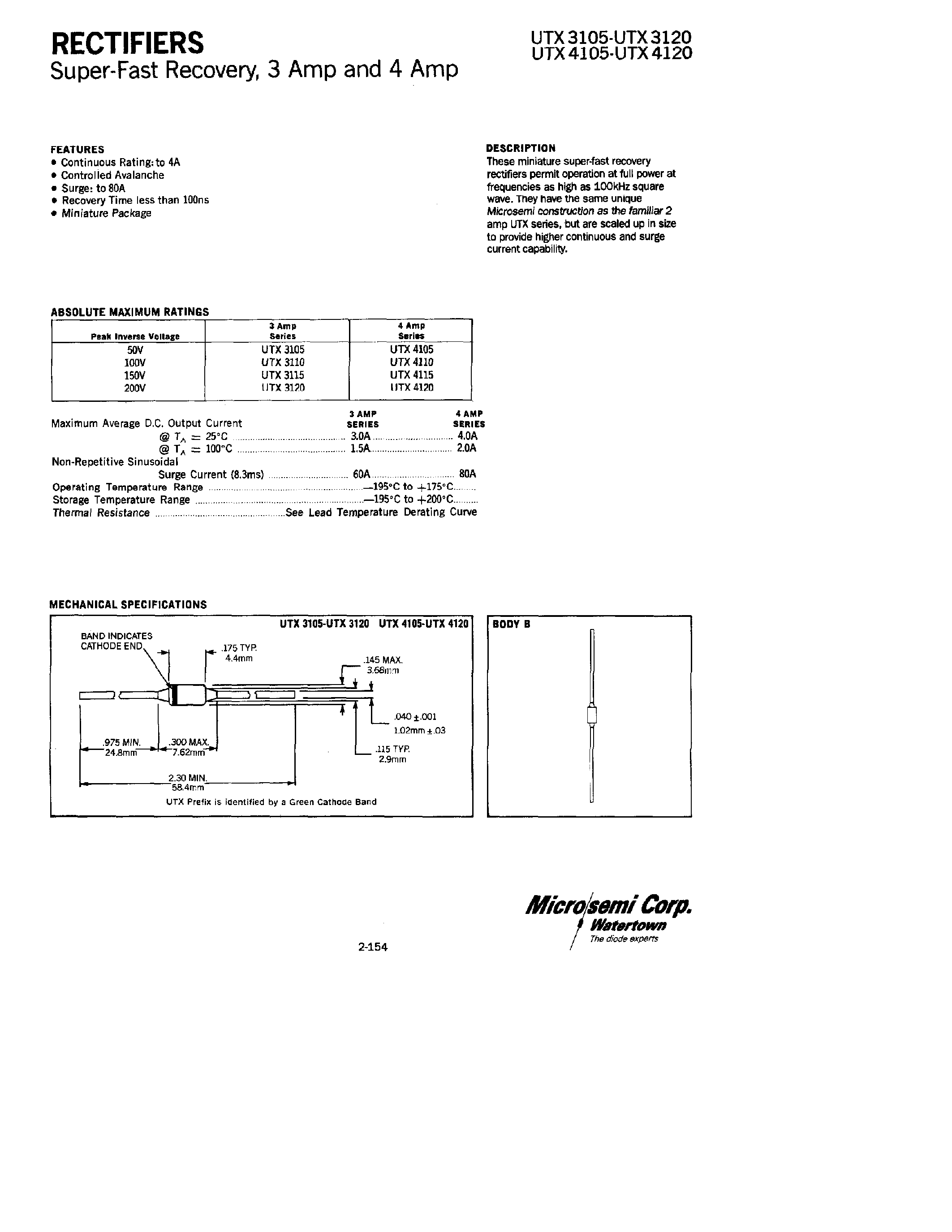 Datasheet UTX305 - RECTIFIERS page 1