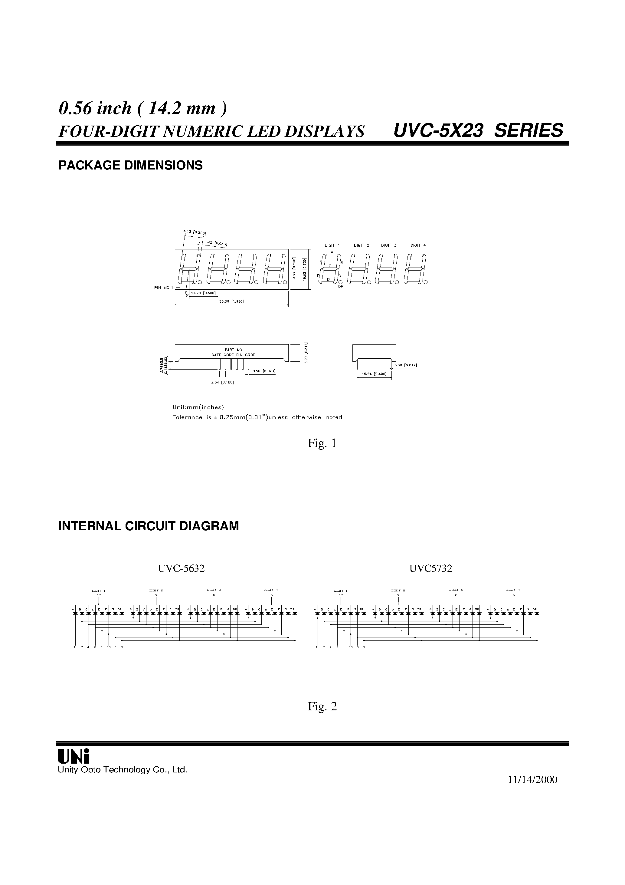 Даташит UVC-5X23 - 0.56 inch ( 14.2 mm ) FOUR-DIGIT NUMERIC LED DISPLAYS страница 2