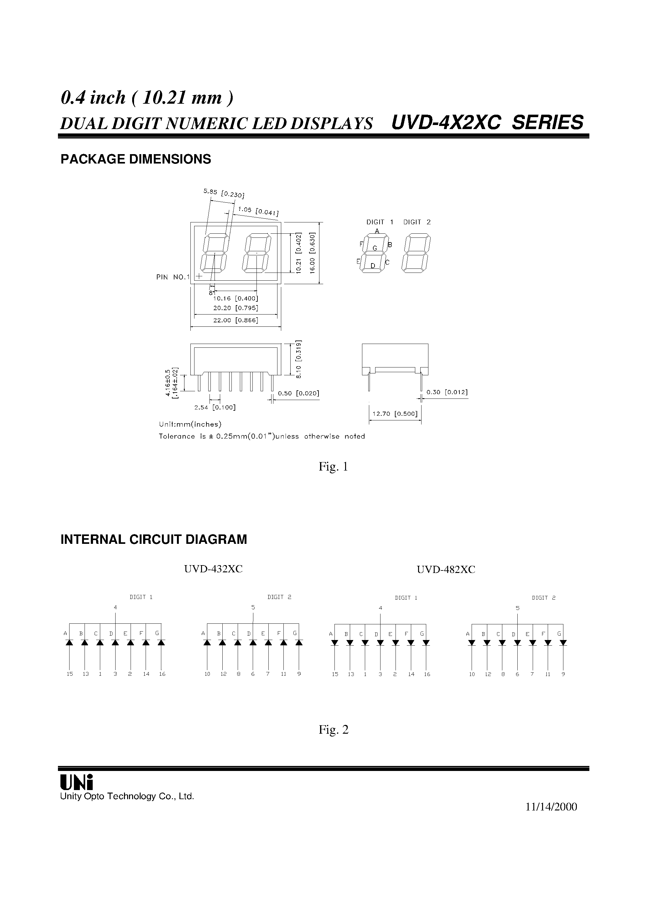 Datasheet UVD-432XC - 0.4 inch ( 10.21 mm ) DUAL DIGIT NUMERIC LED DISPLAYS page 2