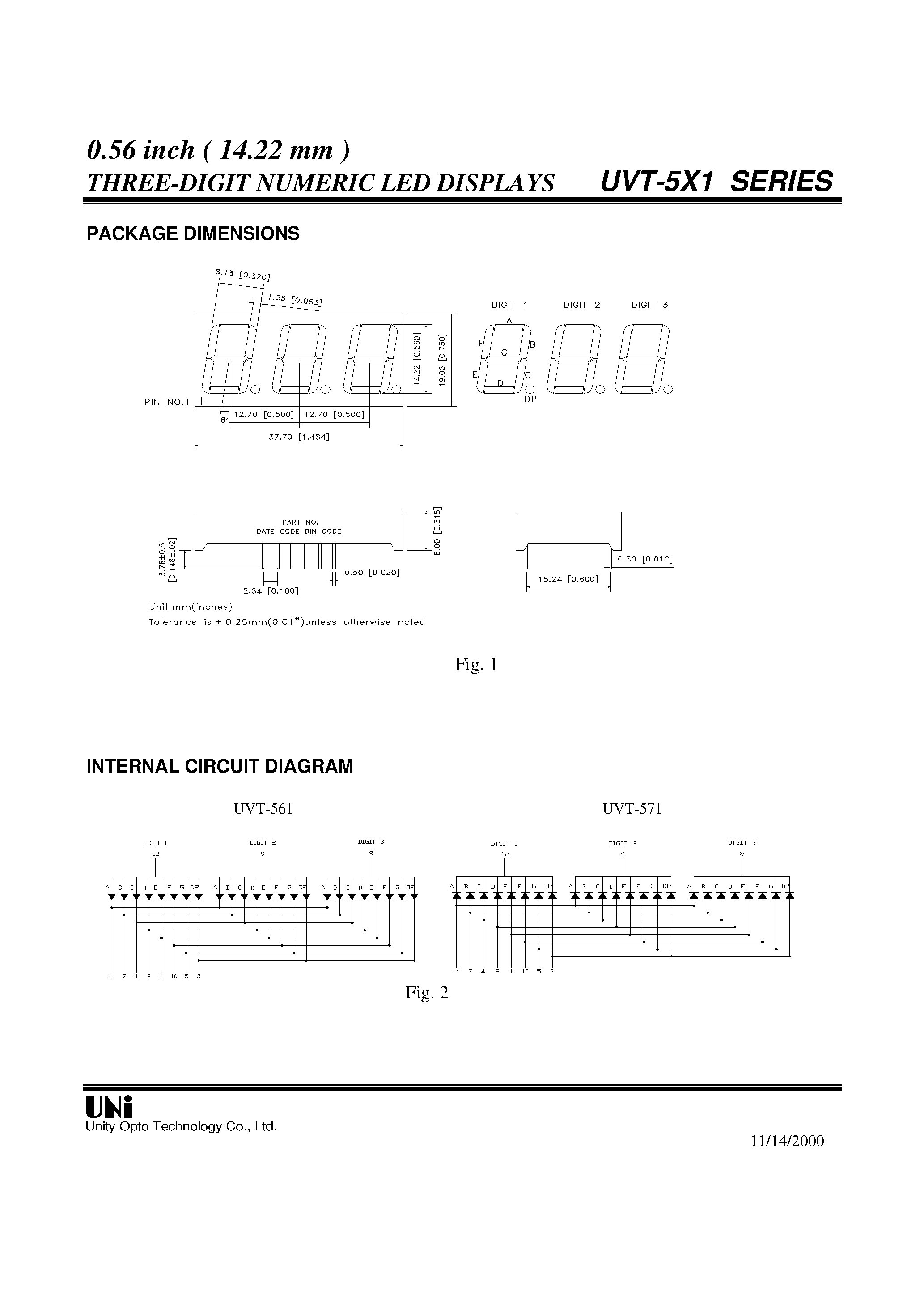 Datasheet UVD-561 - 0.56 inch ( 14.22 mm ) THREE-DIGIT NUMERIC LED DISPLAYS page 2