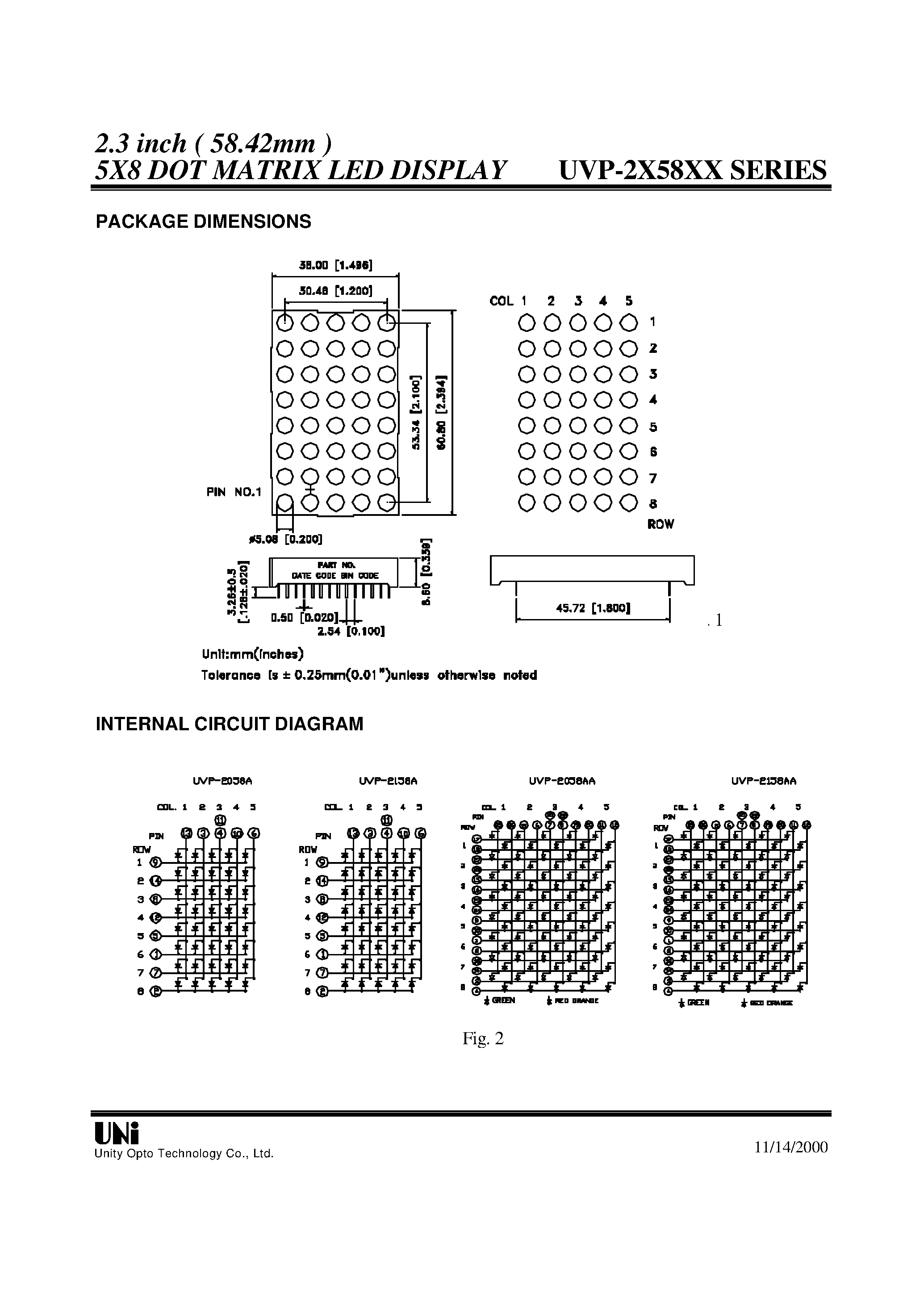 Datasheet UVP-2158 - 2.3 inch ( 58.42mm ) 5X8 DOT MATRIX LED DISPLAY page 2