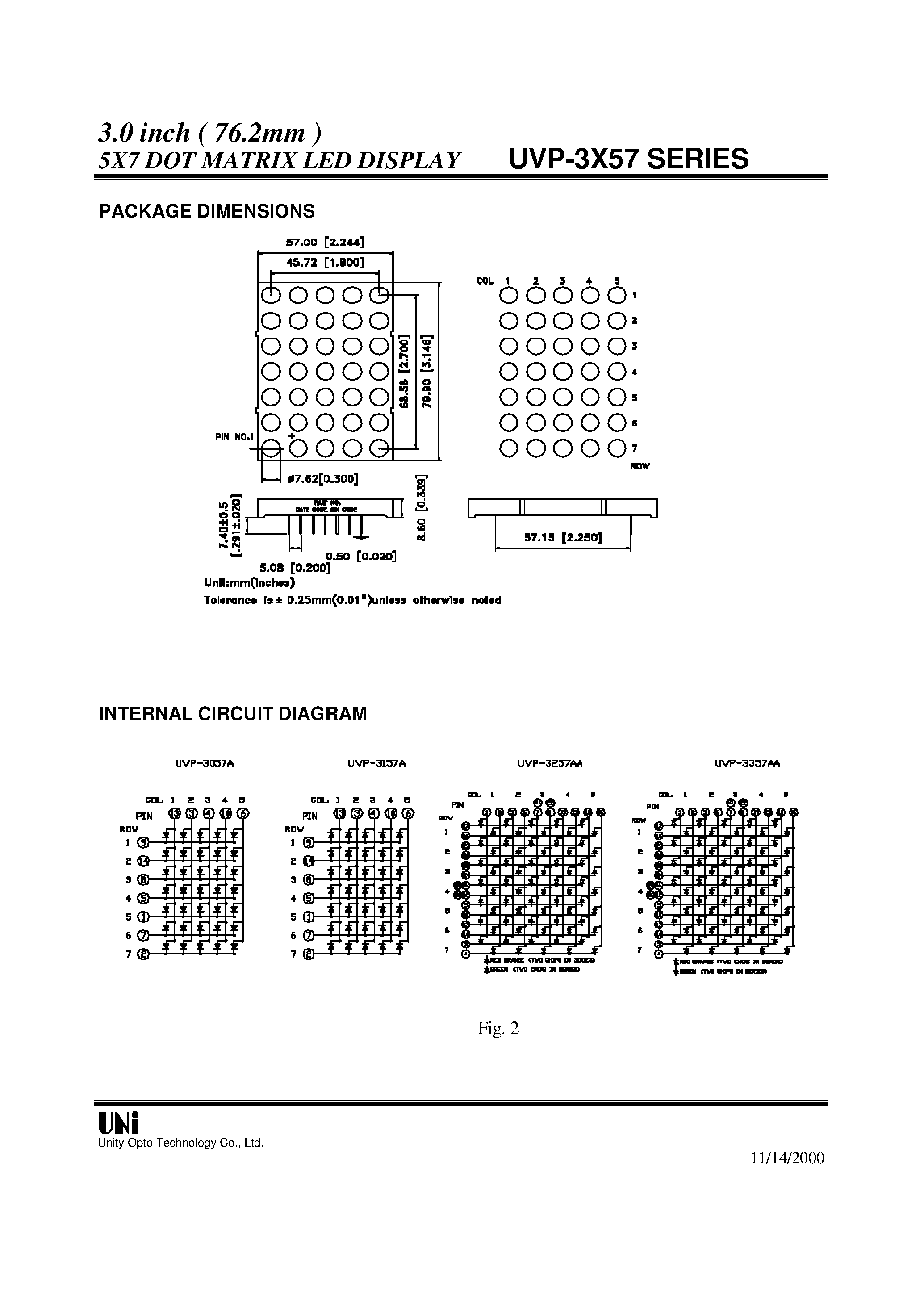 Datasheet UVP-3157A - 3.0 inch ( 76.2mm ) 5X7 DOT MATRIX LED DISPLAY page 2