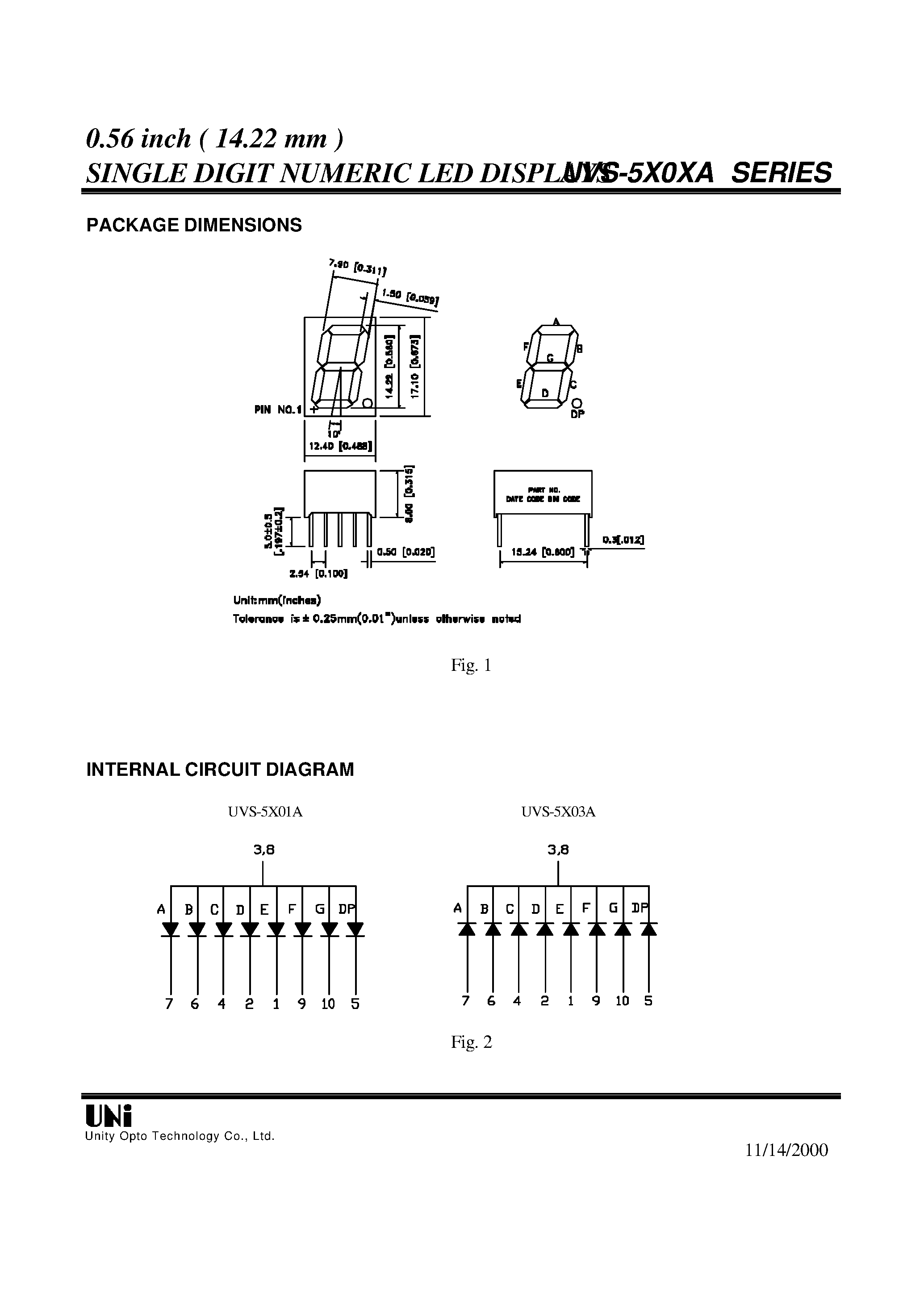 Datasheet UVS-5X01A - 0.56 inch ( 14.22 mm ) SINGLE DIGIT NUMERIC LED DISPLAYS page 2