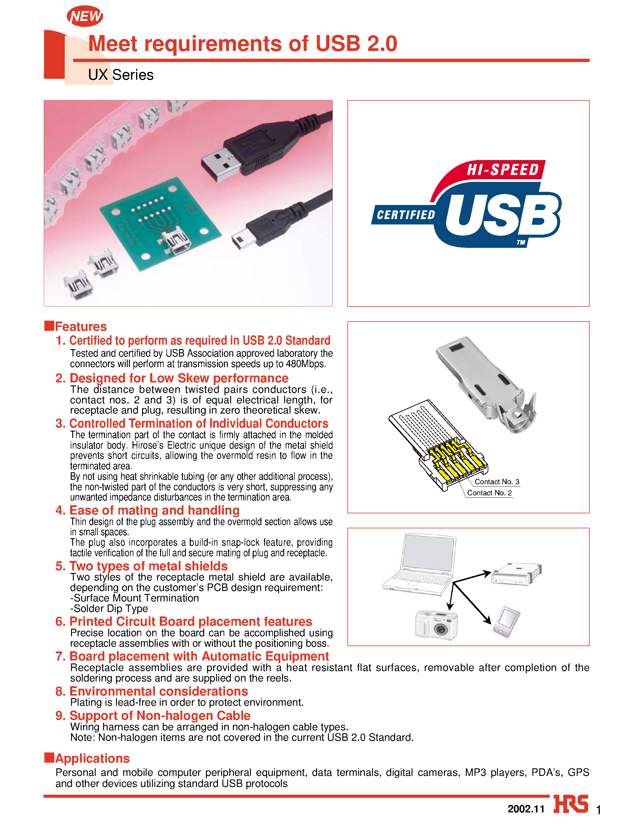 Даташит UX40-MB-5P - Meet requirements of USB 2.0 страница 1