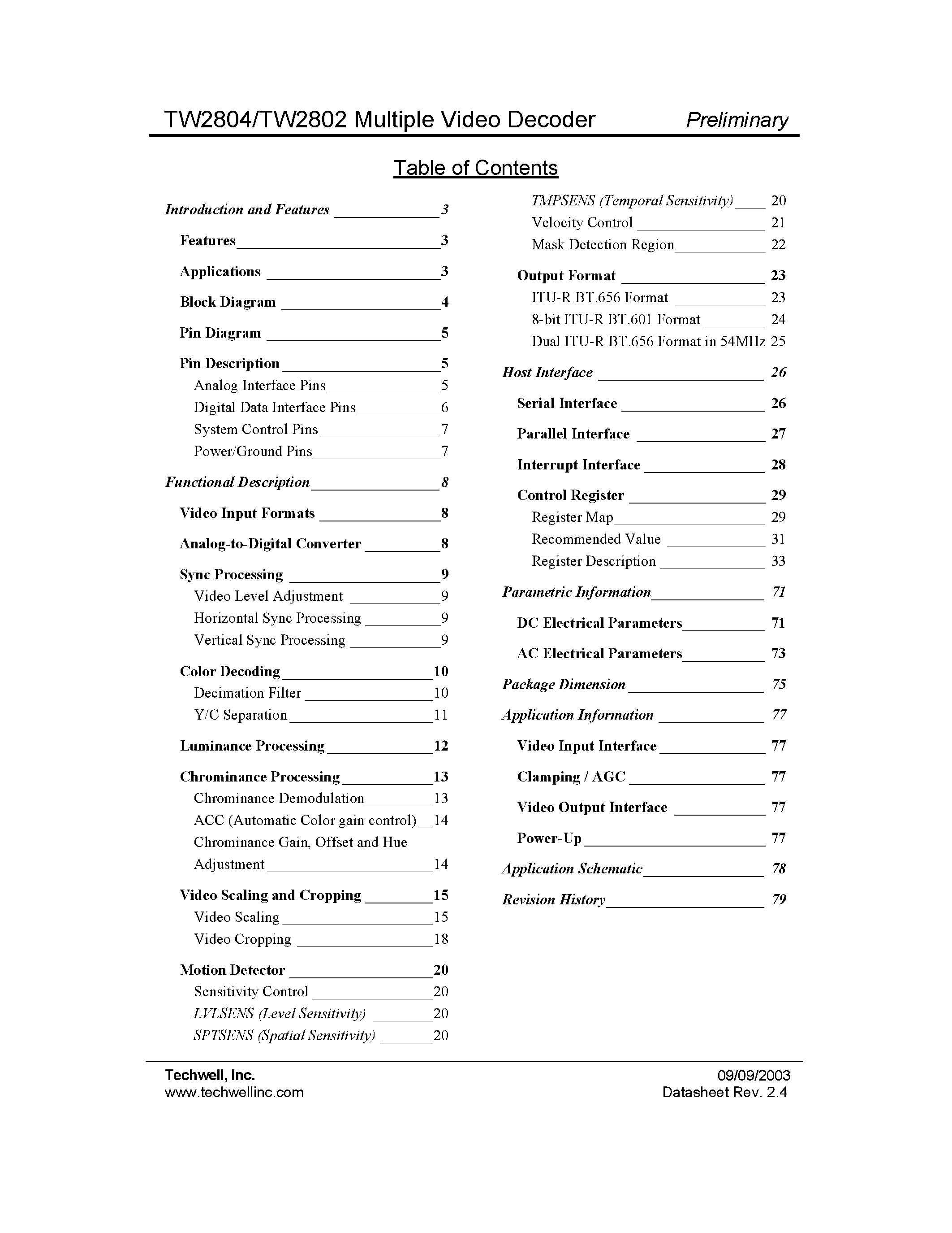 Datasheet TW2802 - TW2802/4 Multiple Video Decoder For Security Applications page 2