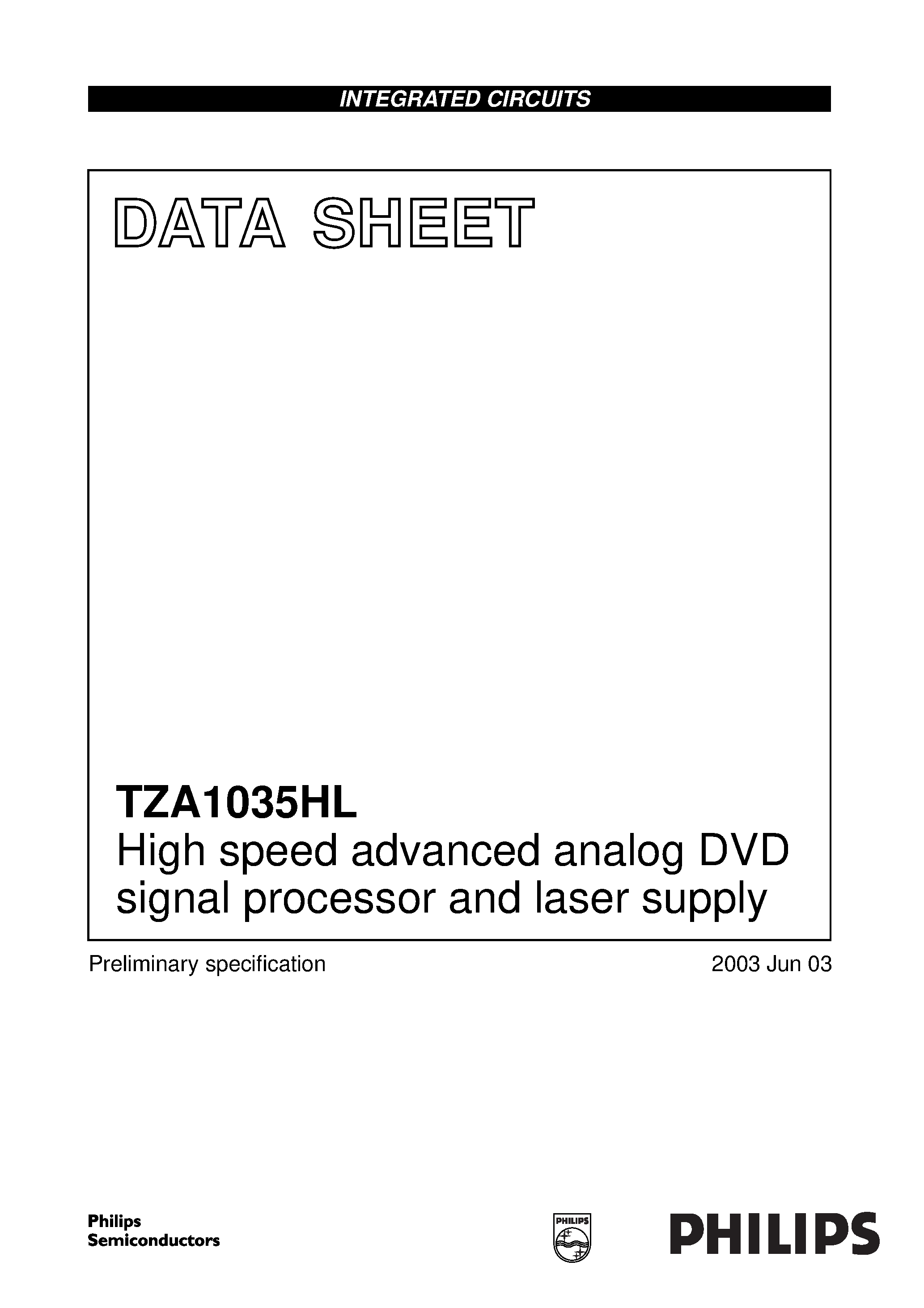 Даташит TZA1035HL - High speed advanced analog DVD signal processor and laser supply страница 1