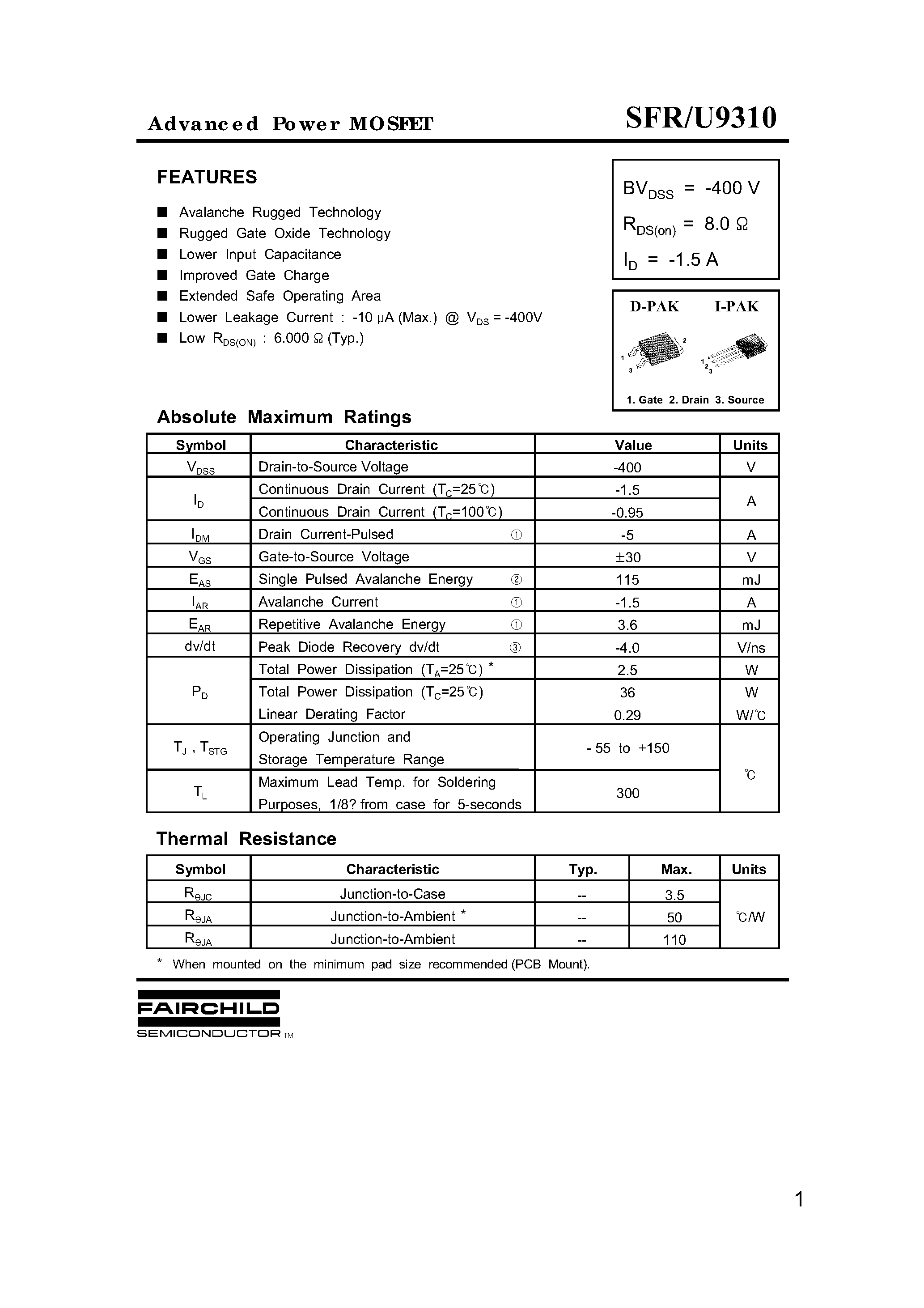 Даташит U9310 - Advanced Power MOSFET страница 1