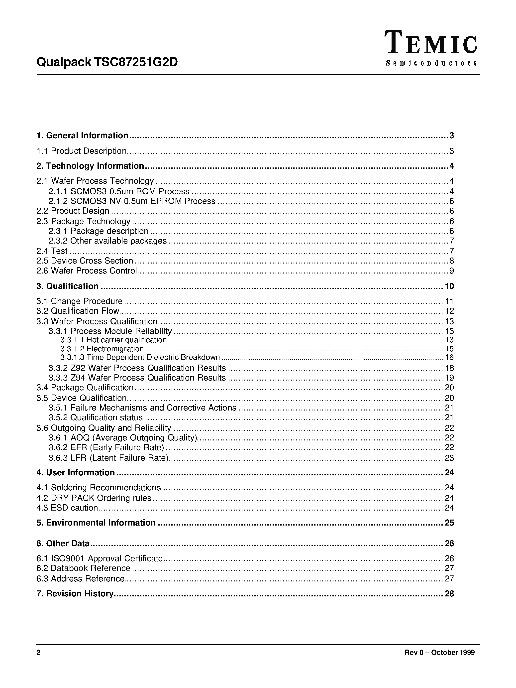 Datasheet TSC83251G2D - 0.5 Um SCMOS3 Technology page 2