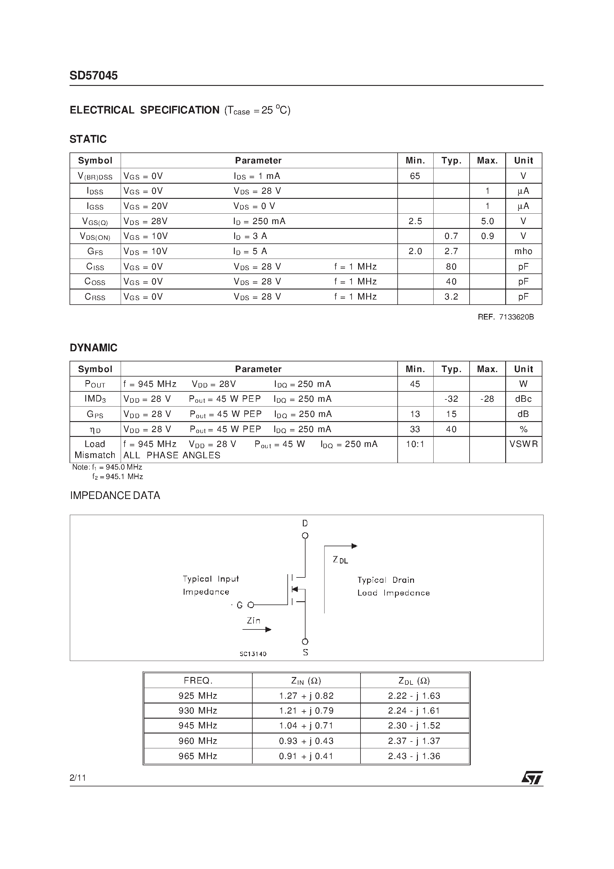 Даташит TSD57045 - RF POWER TRANSISTORS The LdmoSTFAMILY страница 2