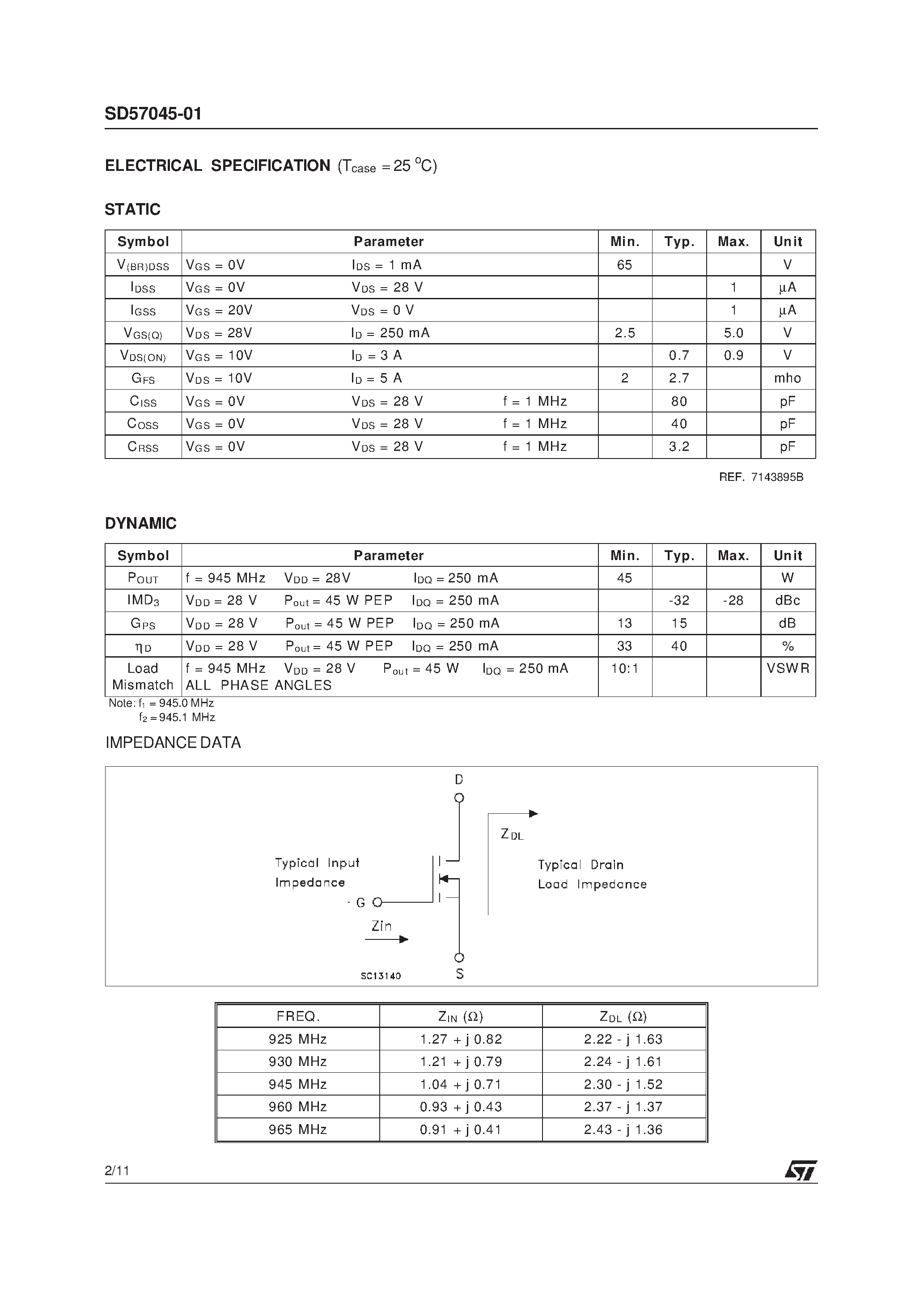 Даташит TSD57045-01 - RF POWER TRANSISTORS The LdmoSTFAMILY страница 2