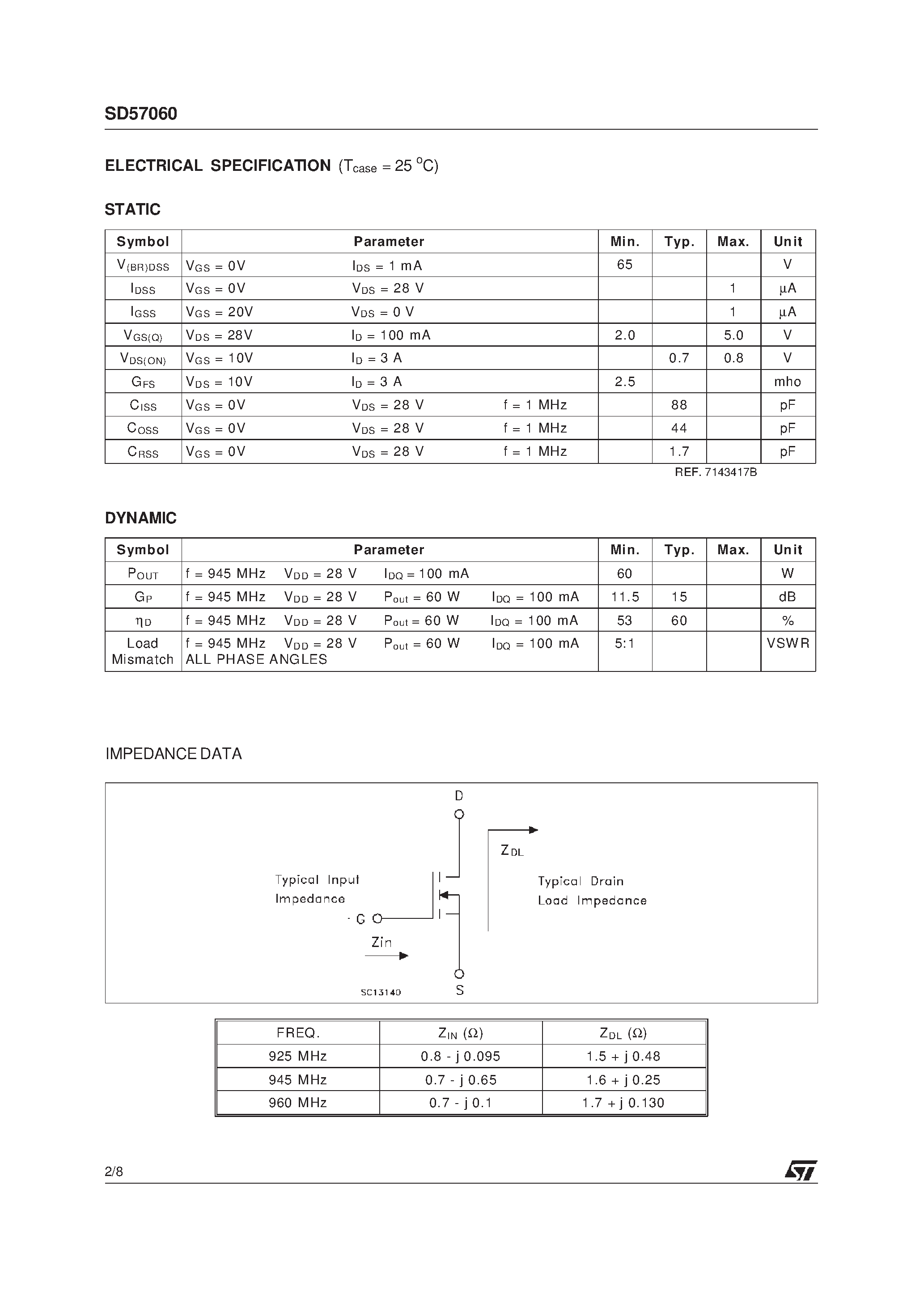 Даташит TSD57060 - RF POWER TRANSISTORS The LdmoSTFAMILY страница 2