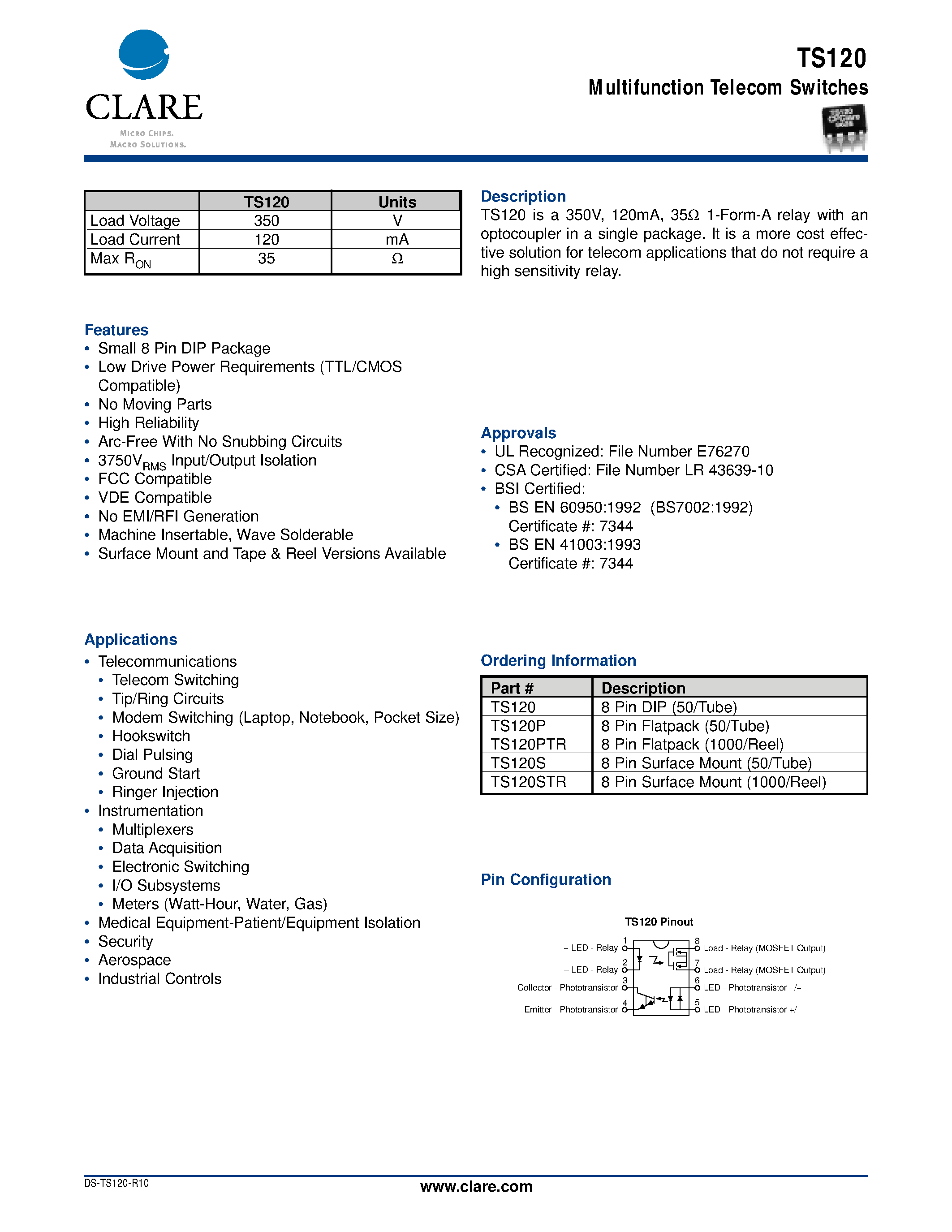 Datasheet TS120 - Multifunction Telecom Switches page 1