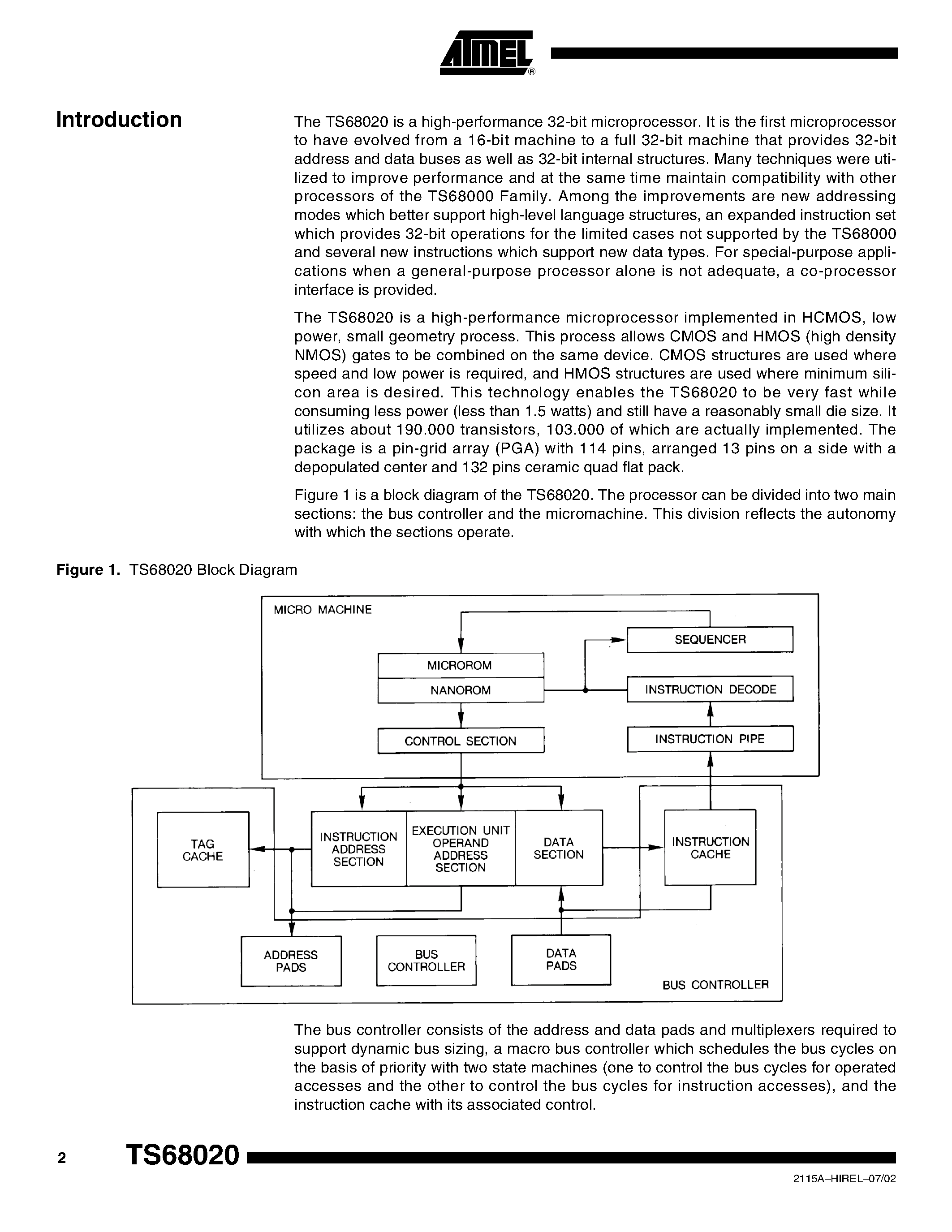 Datasheet TS68020 - HCMOS 32-bit Virtual Memory Microprocessor page 2