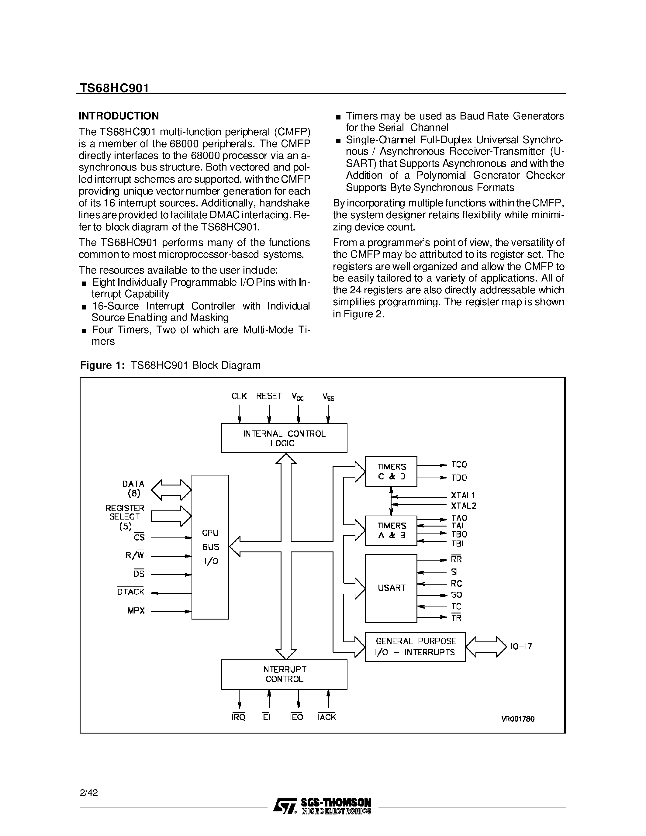 Datasheet TS68HC901 - HCMOS MULTI-FUNCTION PERIPHERAL page 2