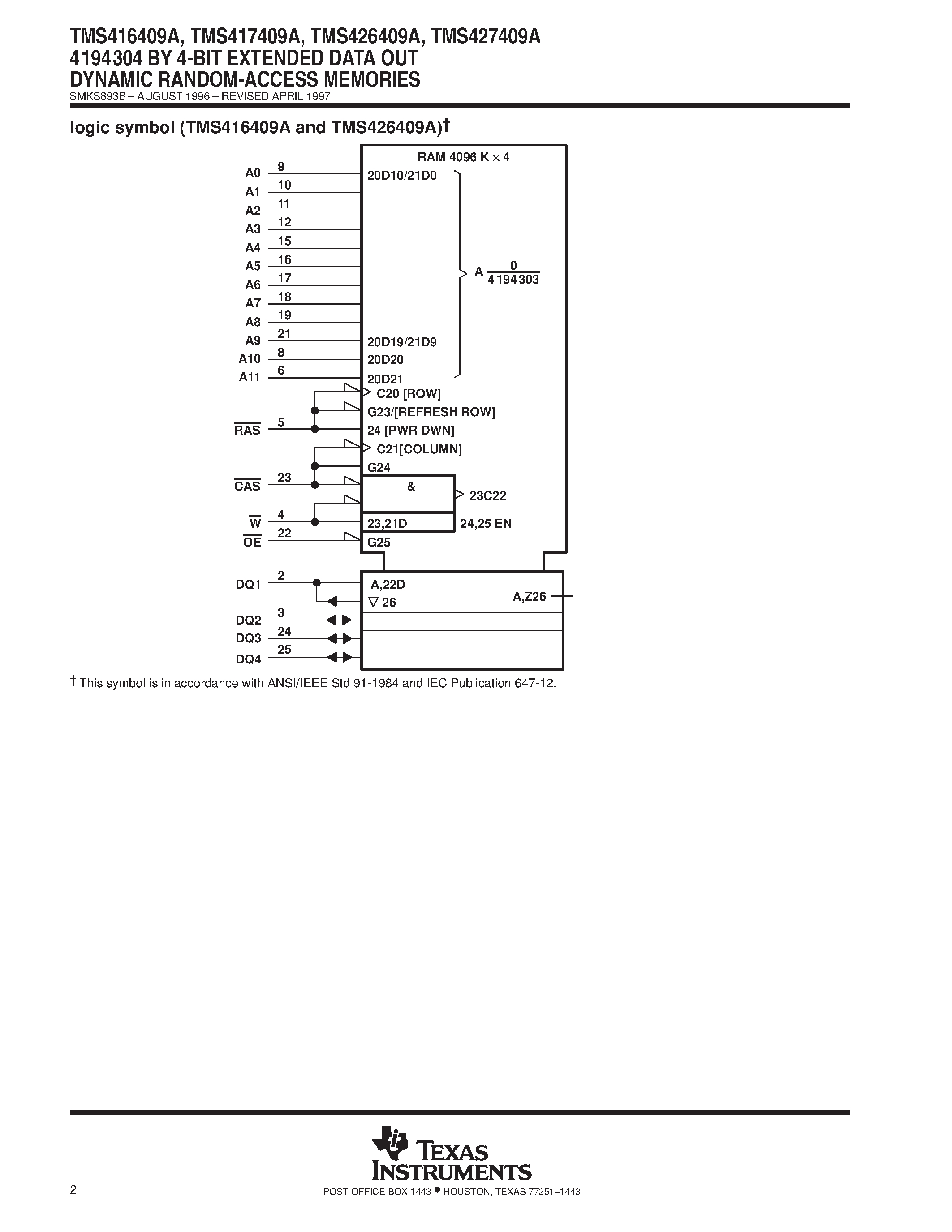 Datasheet TMS416409A - 4194304 BY 4-BIT EXTENDED DATA OUT DYNAMIC RANDOM-ACCESS MEMORIES page 2