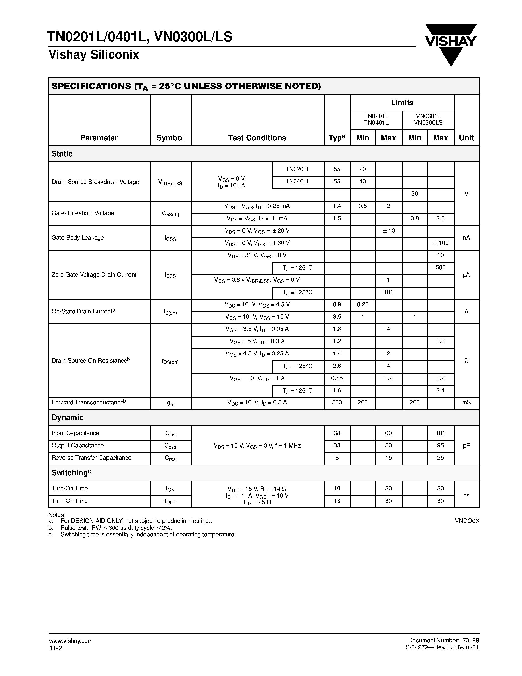 Datasheet TN0201L - N-Channel 20-/ 30-/ 40-V (D-S) MOSFETs page 2