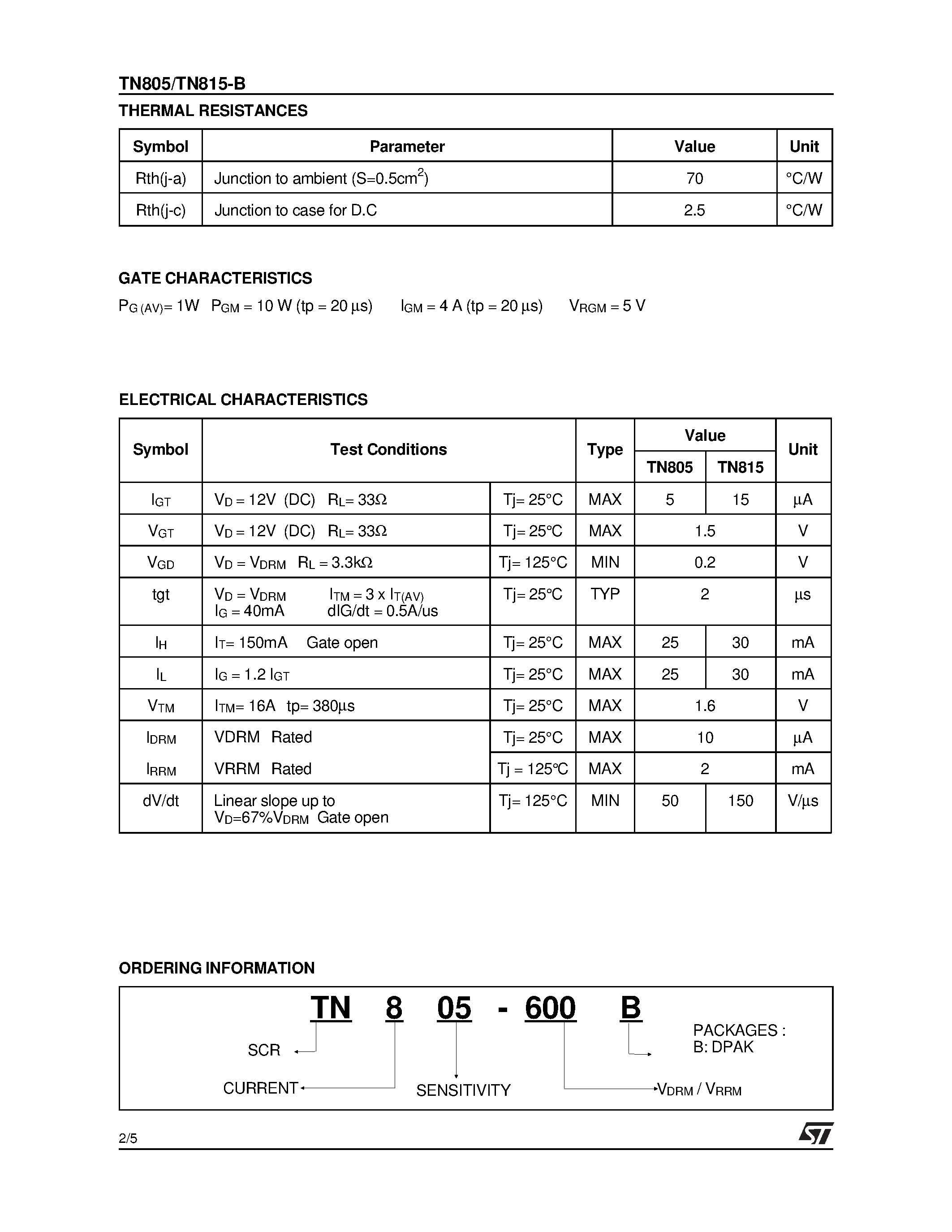 Datasheet TN815-B - SCRs page 2