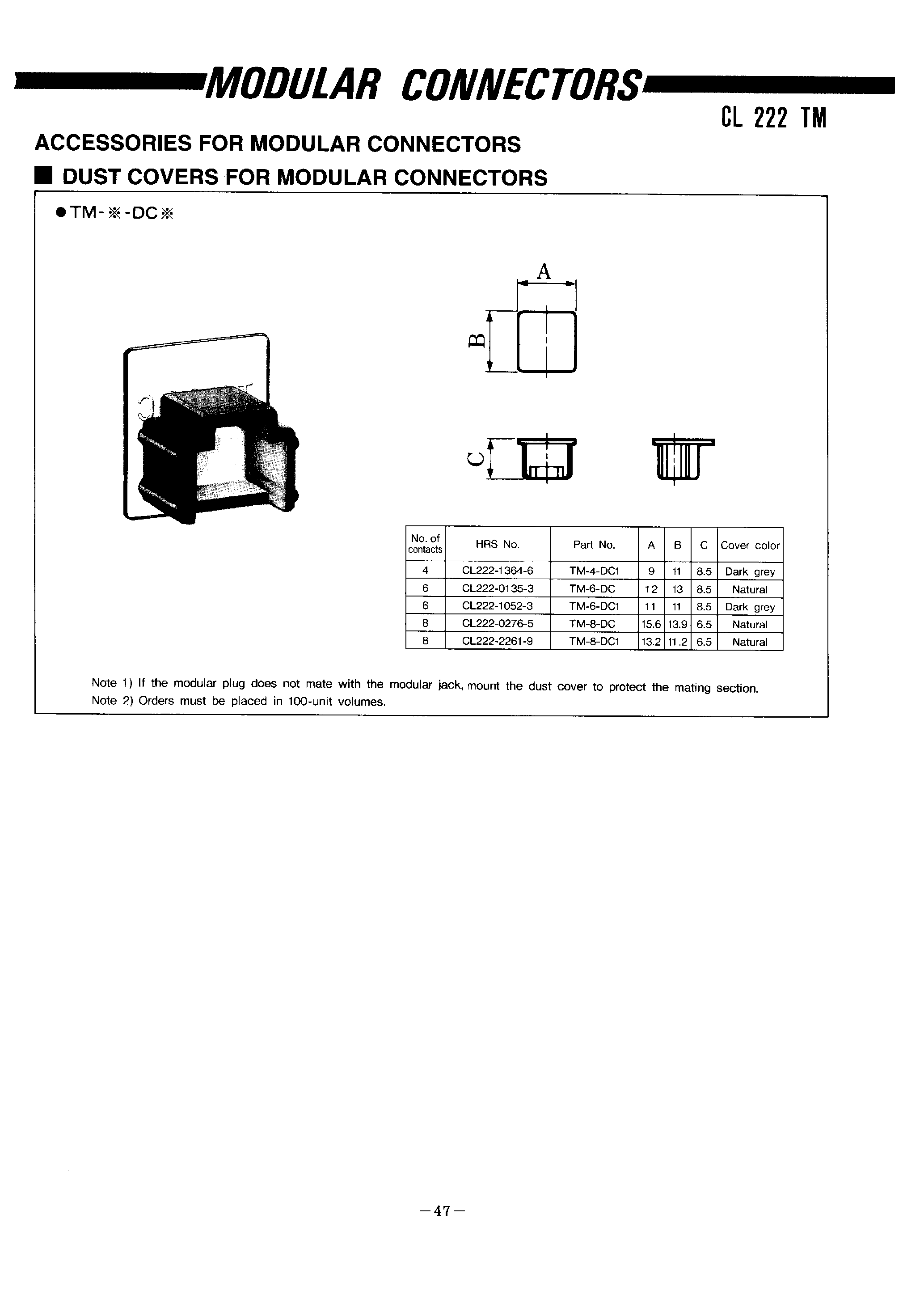 Datasheet TM-4-DC1 - MODULAR CONNECTORS(ACCESSORIES) page 1