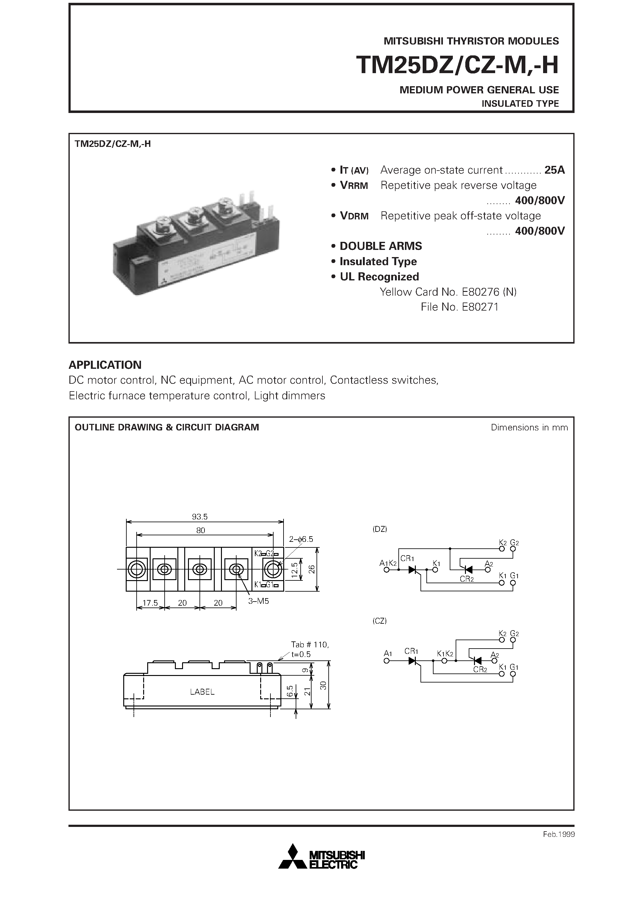 Даташит TM25CZ-H - MEDIUM POWER GENERAL USE INSULATED TYPE страница 1