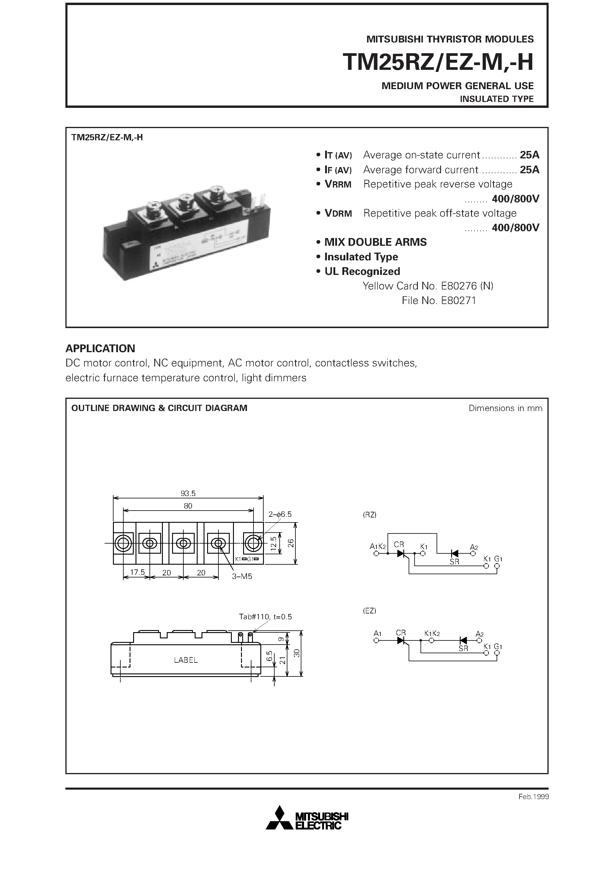 Даташит TM25EZ-H - MEDIUM POWER GENERAL USE INSULATED TYPE страница 1