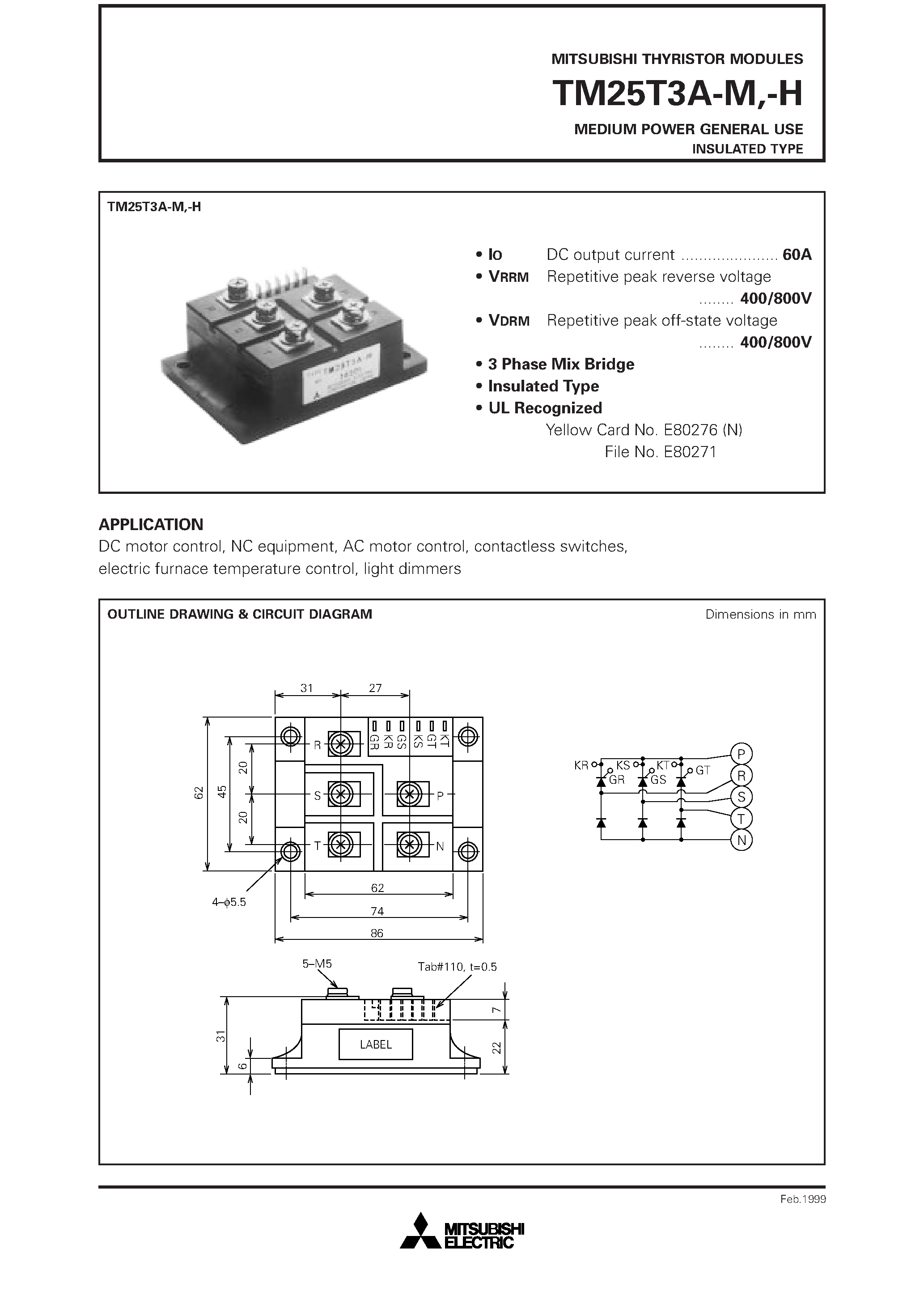 Даташит TM25T3A-H - MEDIUM POWER GENERAL USE INSULATED TYPE страница 1