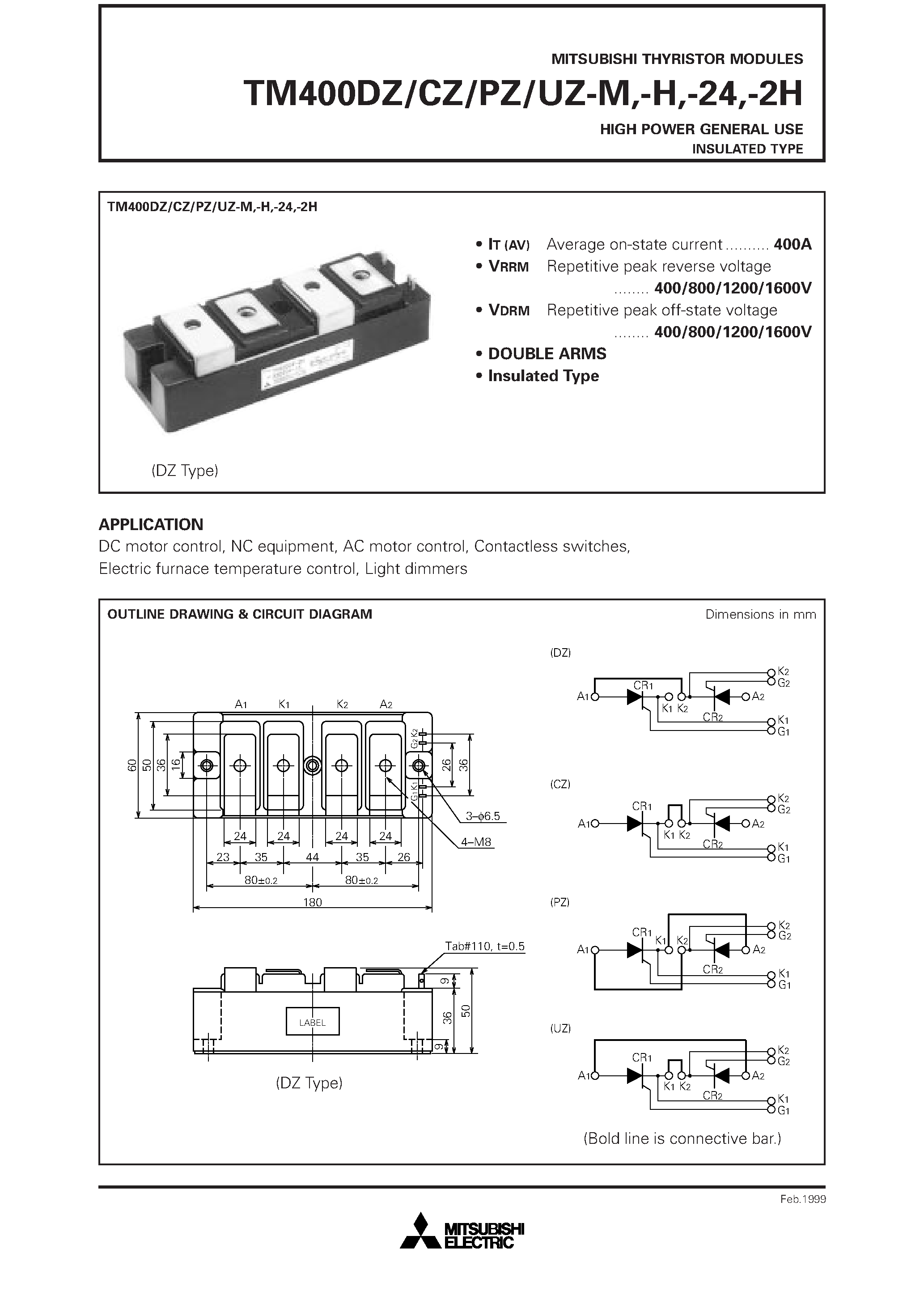 Даташит TM400-H - HIGH POWER GENERAL USE INSULATED TYPE страница 1