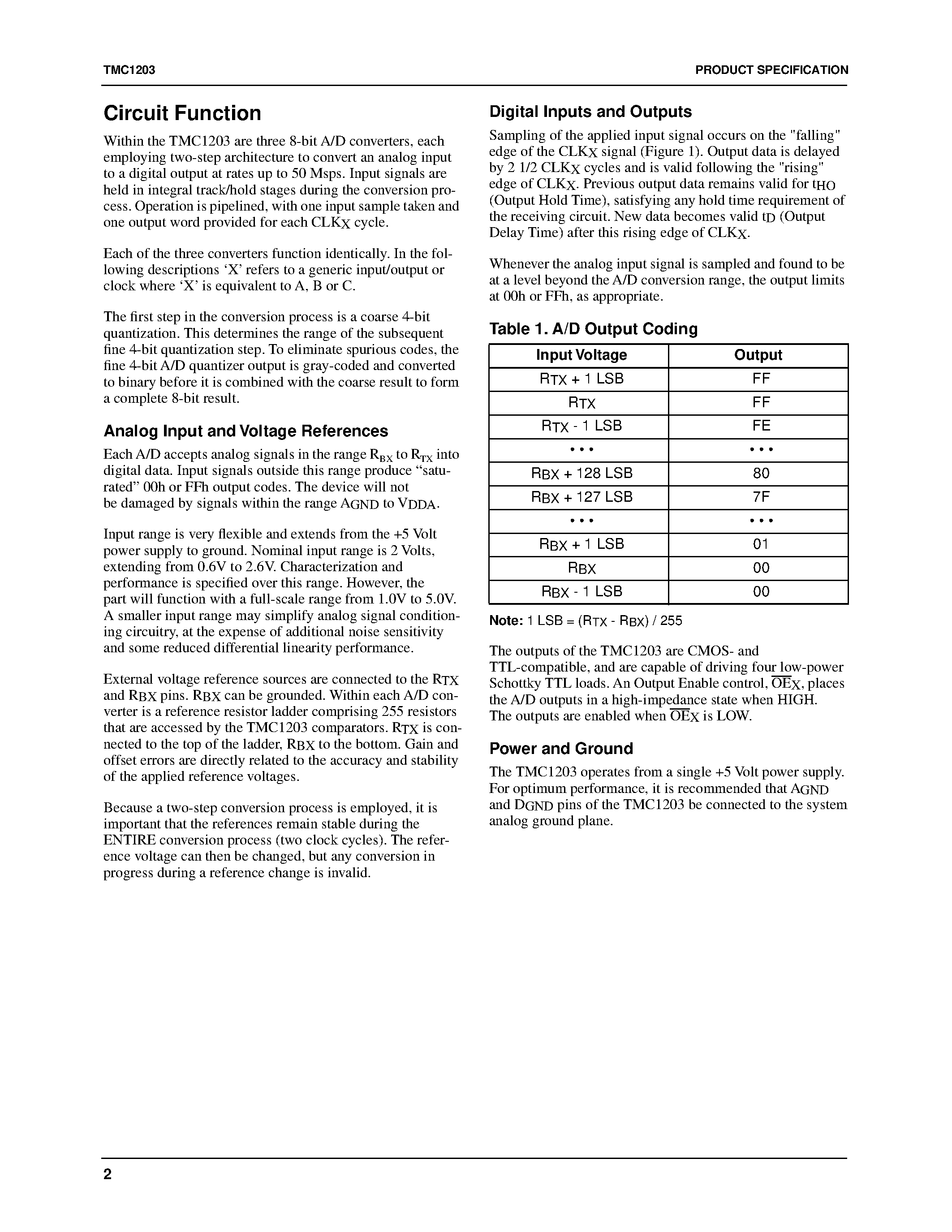 Datasheet TMC1203 - Triple Video A/D Converter page 2