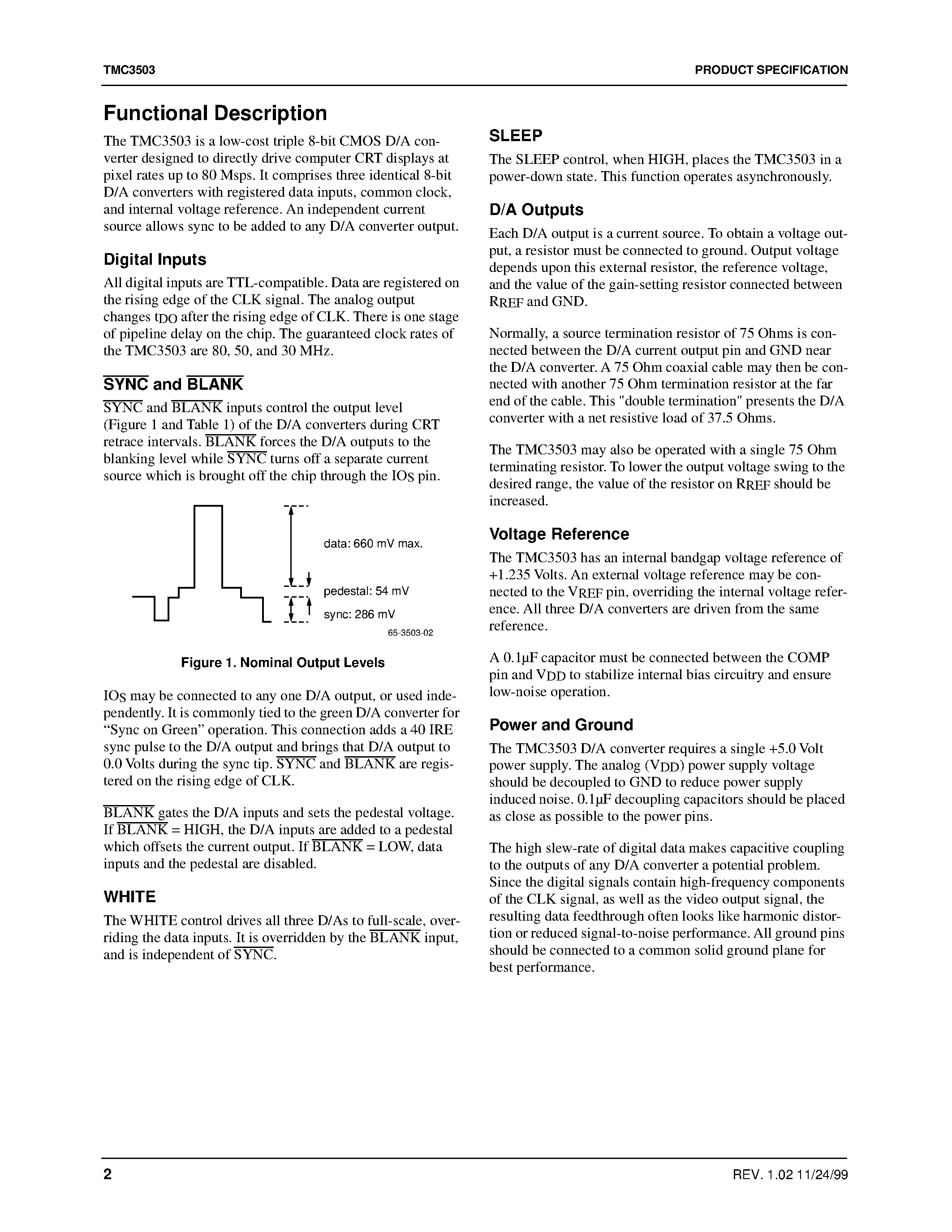 Datasheet TMC3503KRC30 - Triple Video D/A Converter 8 bit/ 80 Msps/ 5V page 2