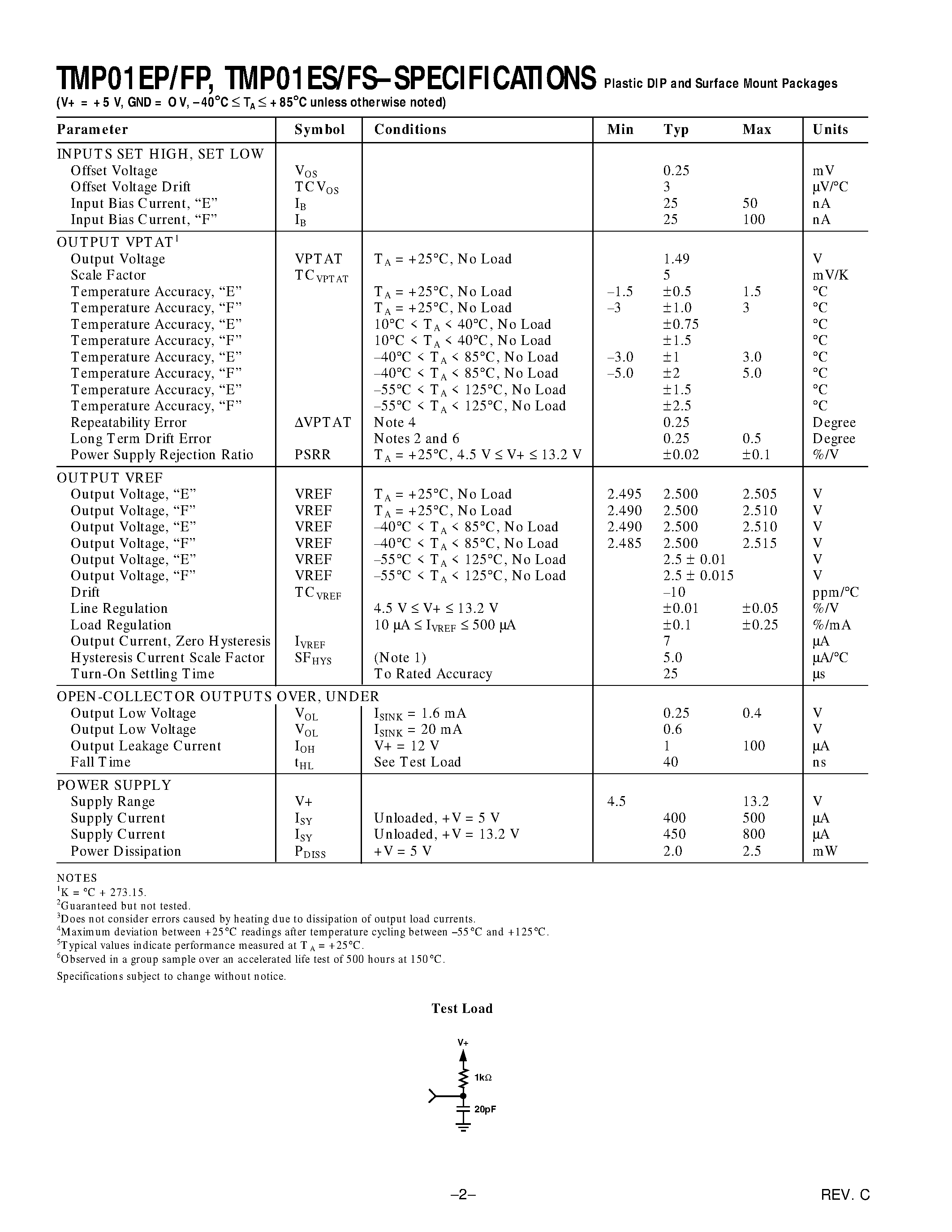 Даташит TMP01 - Low Power/ Programmable Temperature Controller страница 2