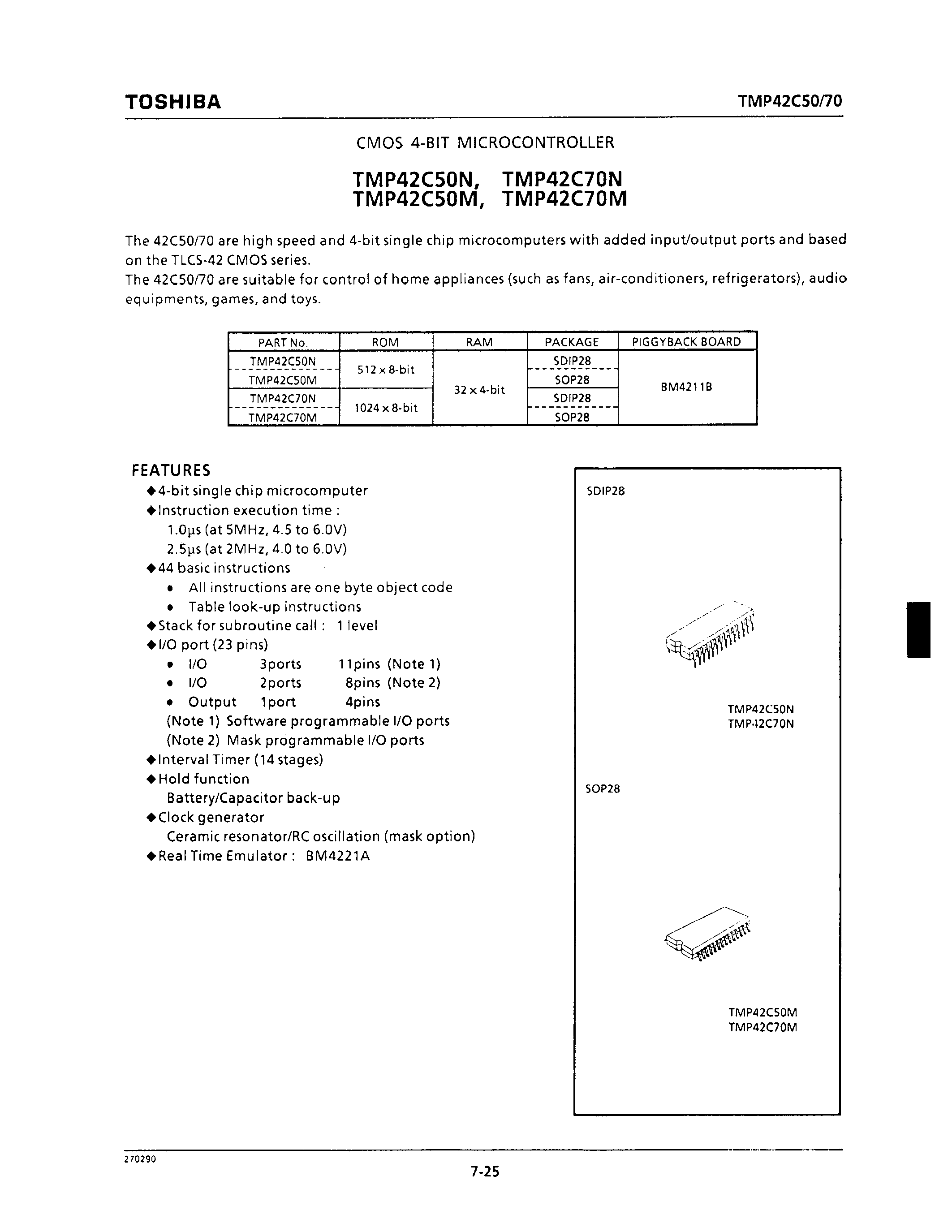 Datasheet TMP42C50M - CMOS 4-BIT MICROCONTROLLER page 1