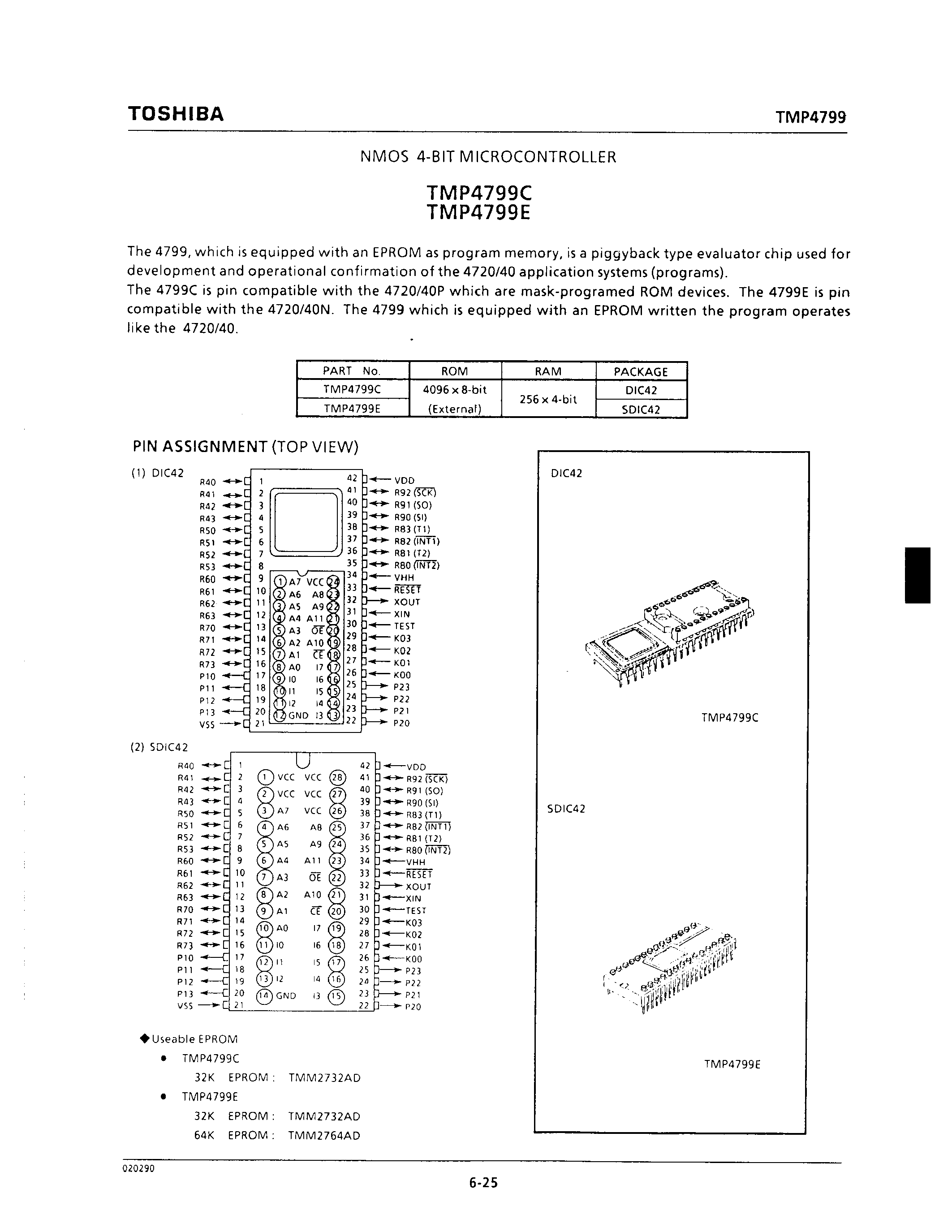 Datasheet TMP4799C - NMOS 4-BIT MICROCONTROLLER page 1