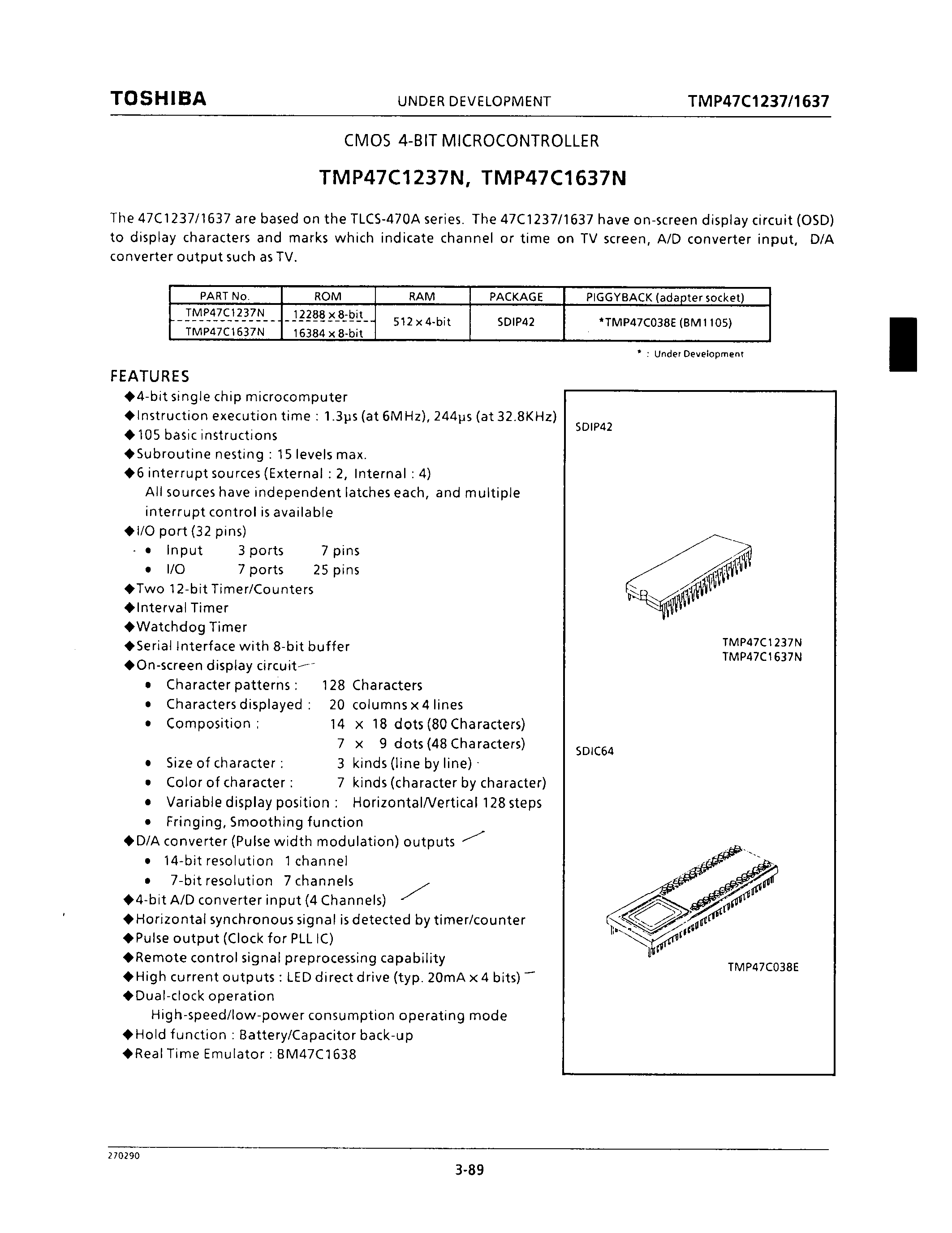 Datasheet TMP47C1237 - CMOS 4-BIT MICROCONTROLLER page 1