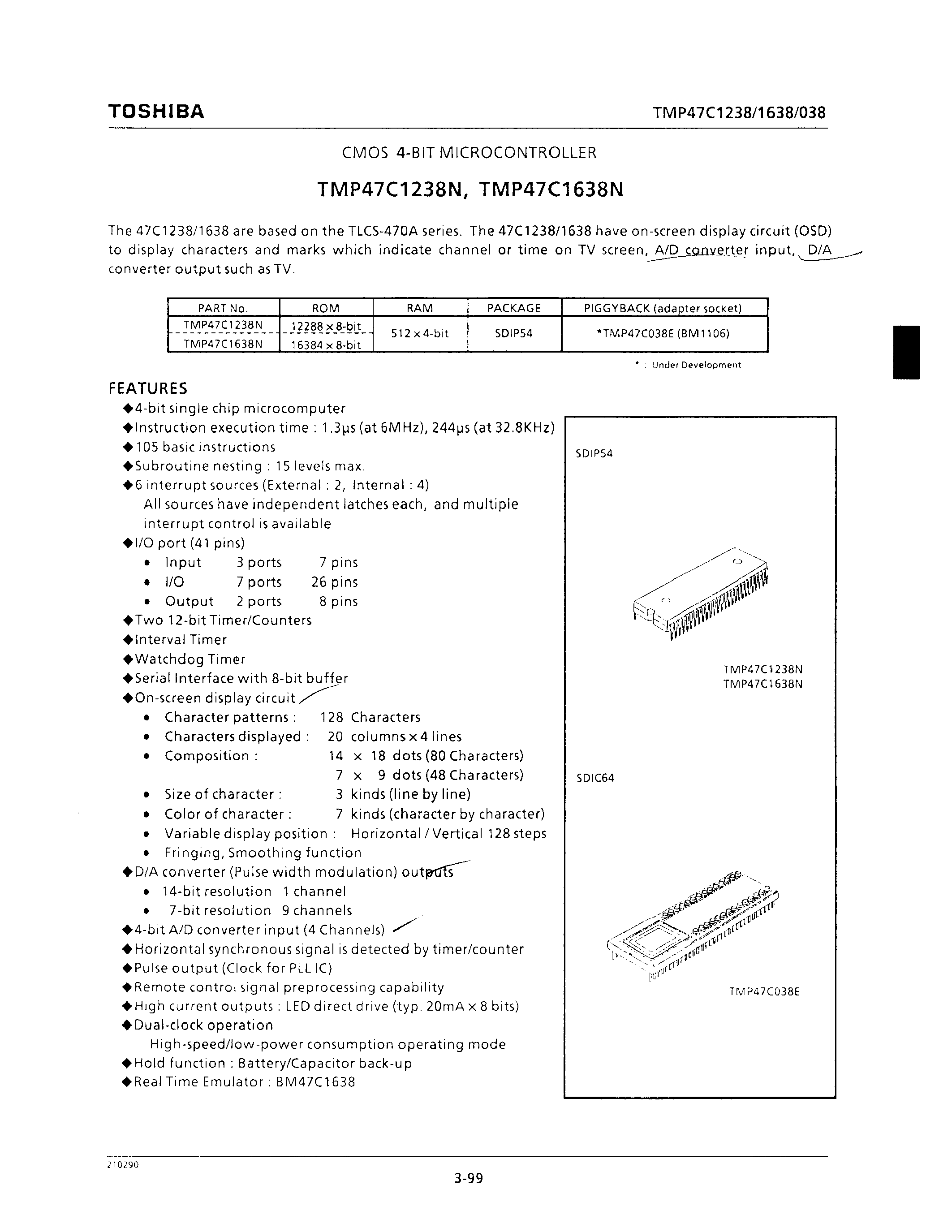 Datasheet TMP47C1238 - CMOS 4-BIT MICROCONTROLLER page 1