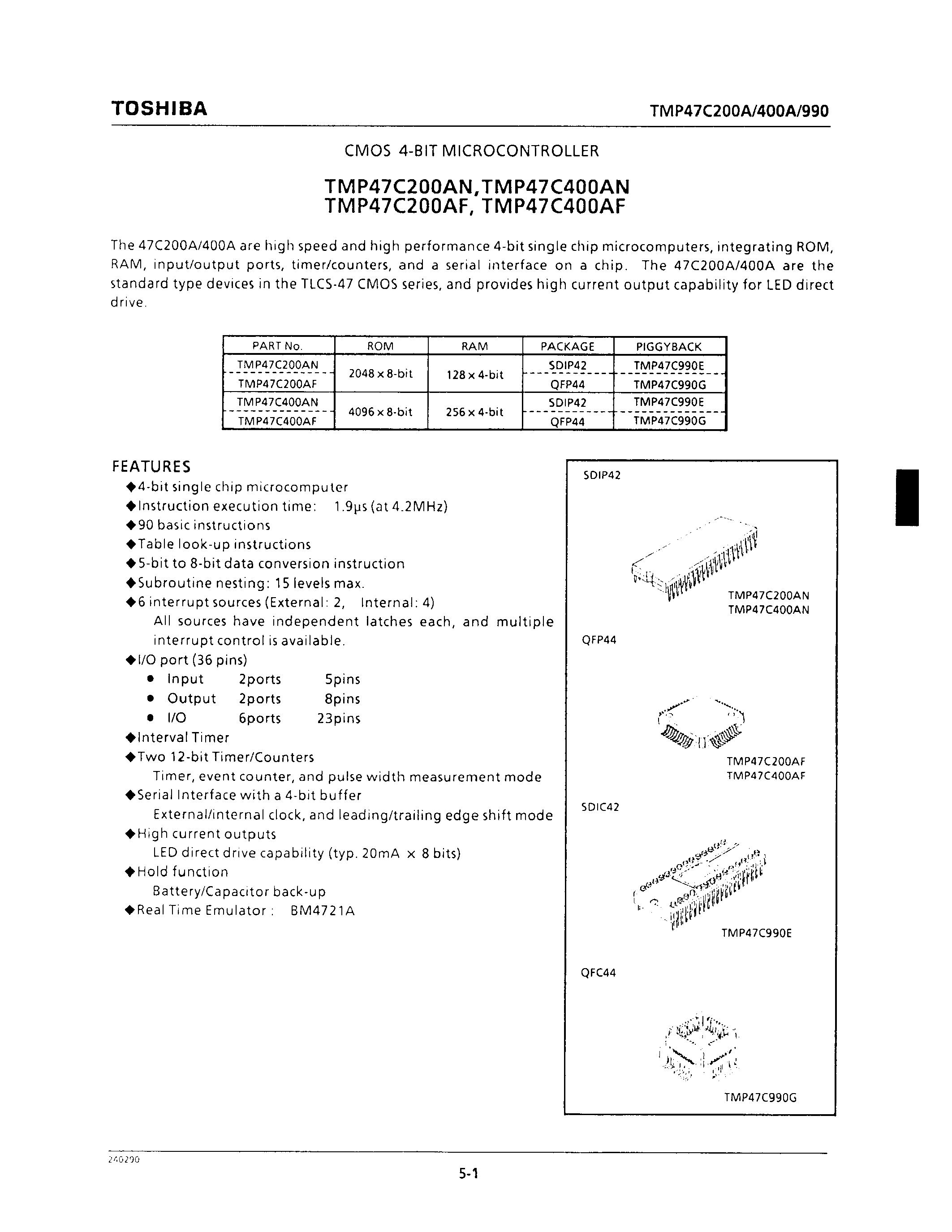 Datasheet TMP47C200AF - CMOS 4-BIT MICROCONTROLLER page 1