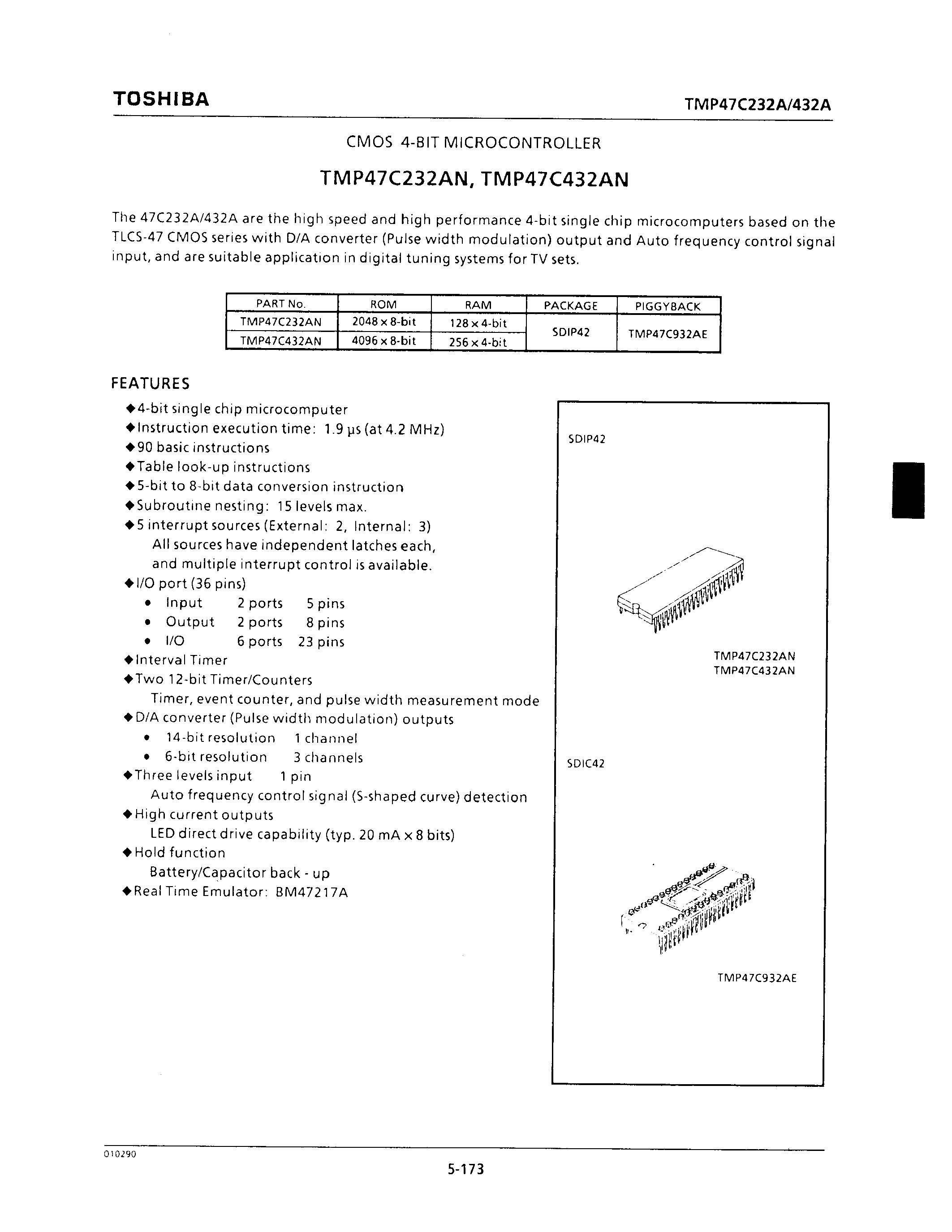 Datasheet TMP47C232AN - CMOS 4-BIT MICROCONTROLLER page 1